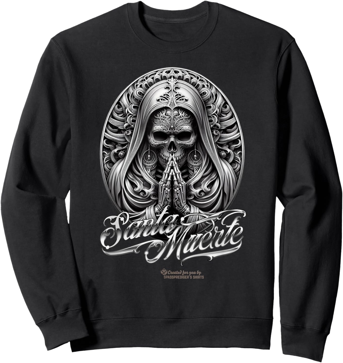 Santa Muerte in Prayer Oval Amulet Santa Muerte Sweatshirt - Sweatshirt | Black
