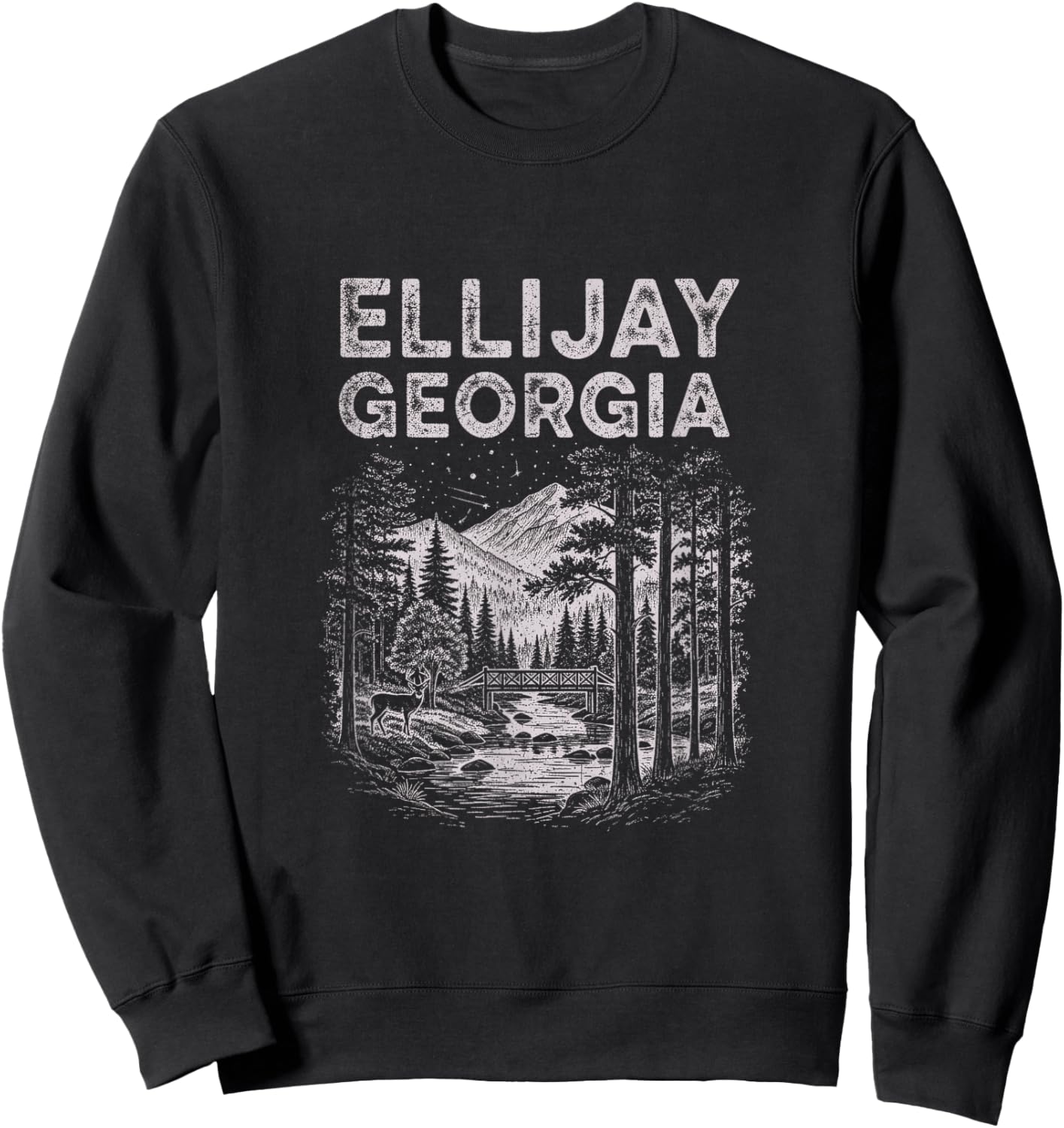 Vintage Ellijay Georgia Drawing Art Design Sweatshirt - Sweatshirt | Black