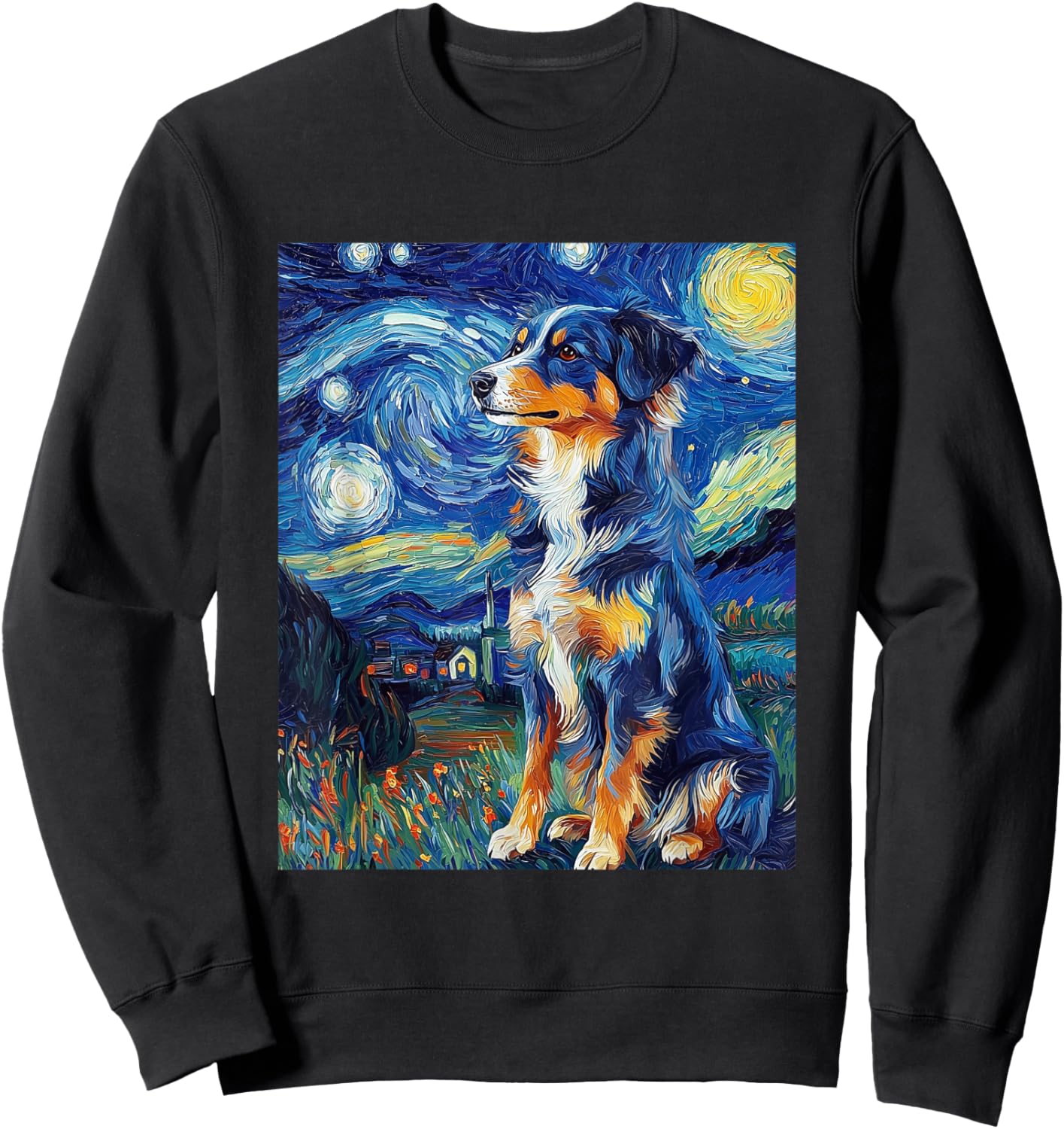 Australian Shepherd Dog - Van Gogh Style - Starry Night Sweatshirt - Sweatshirt | Black