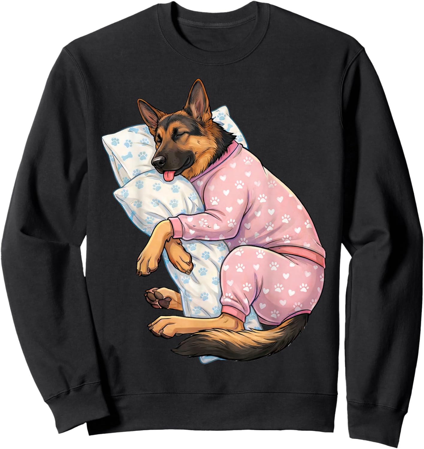 Cute German Shepherd Dog Sleeping in Pajamas Bedtime Art Sweatshirt - Sweatshirt | Black