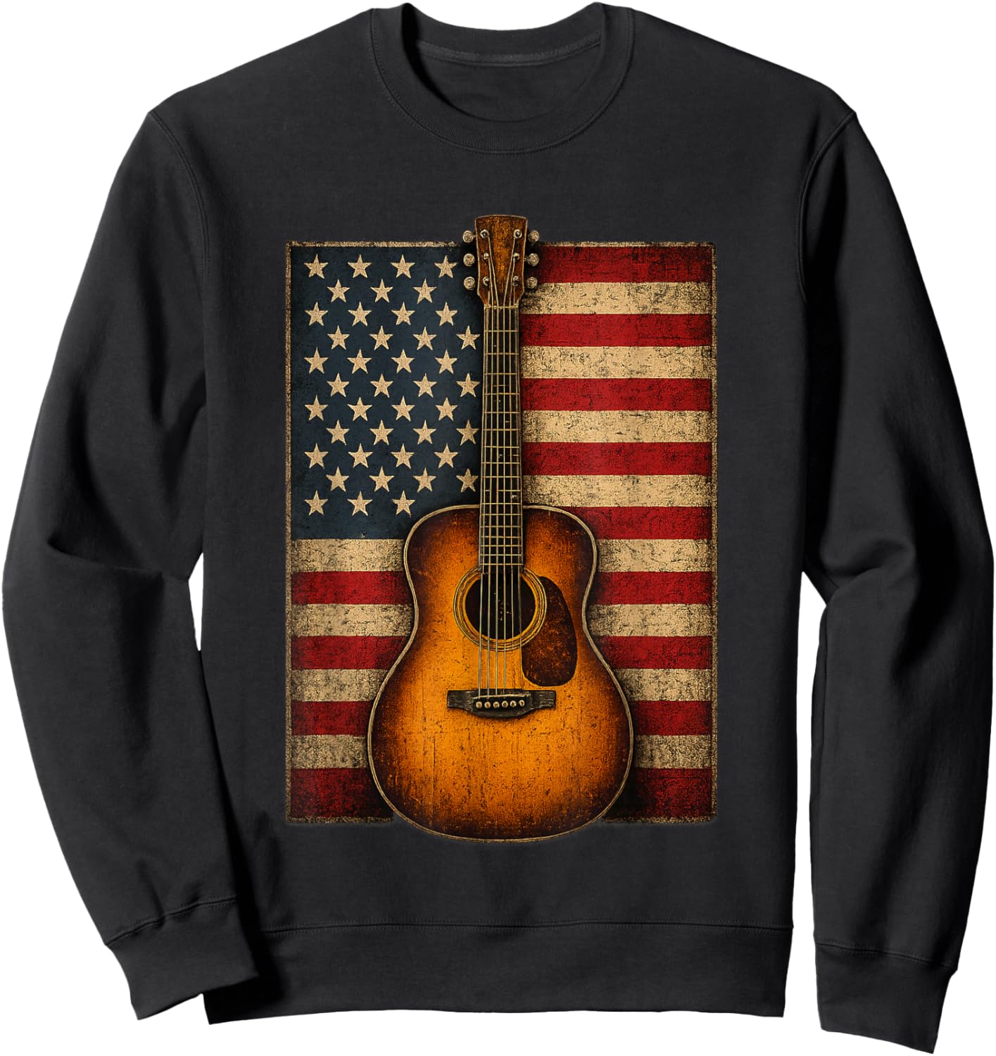 Guitar 4th of July American Flag USA Country Music Sweatshirt - Sweatshirt | Black