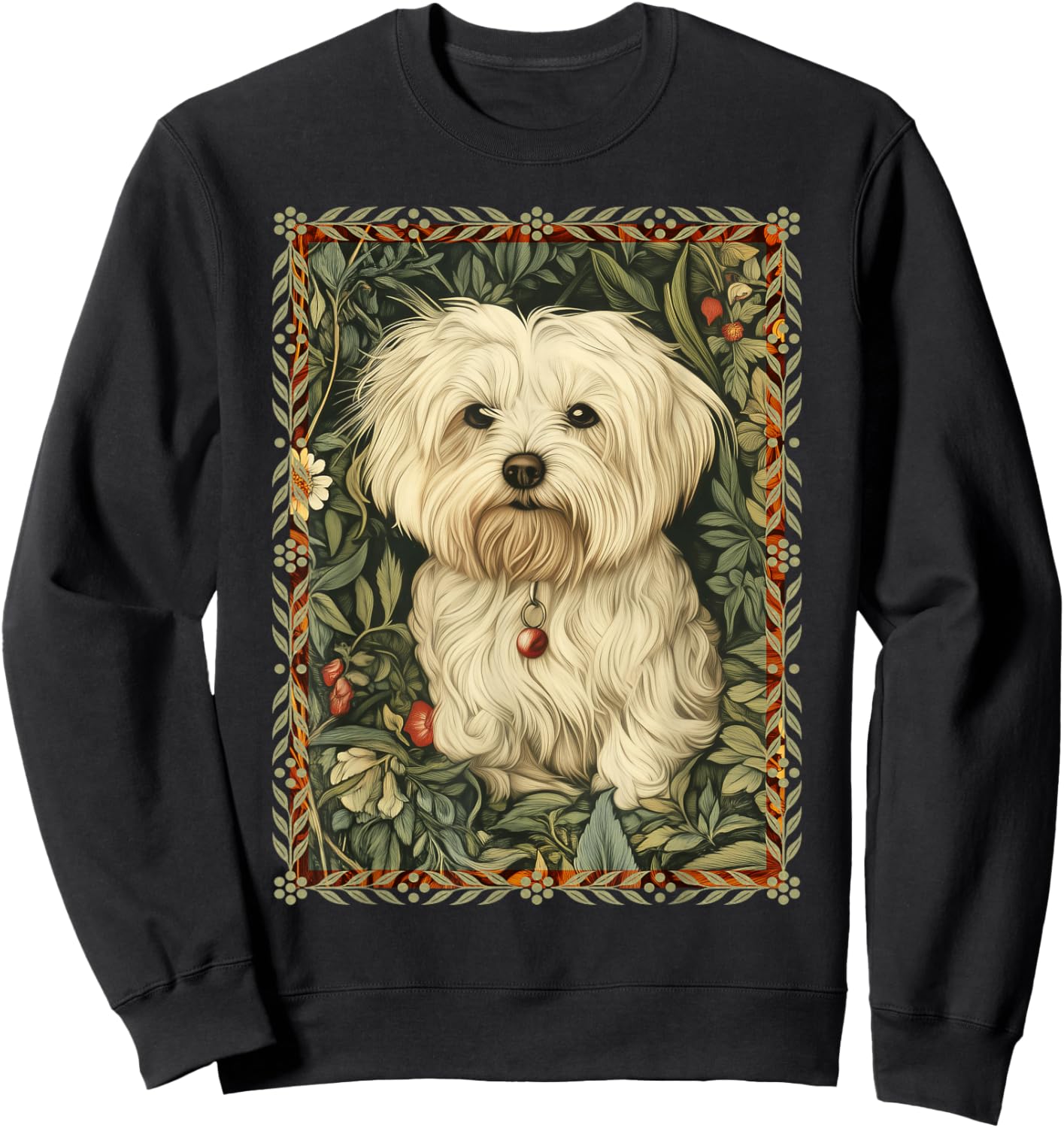 Maltese Dog in a William Morris Vintage Garden Sweatshirt - Sweatshirt | Black