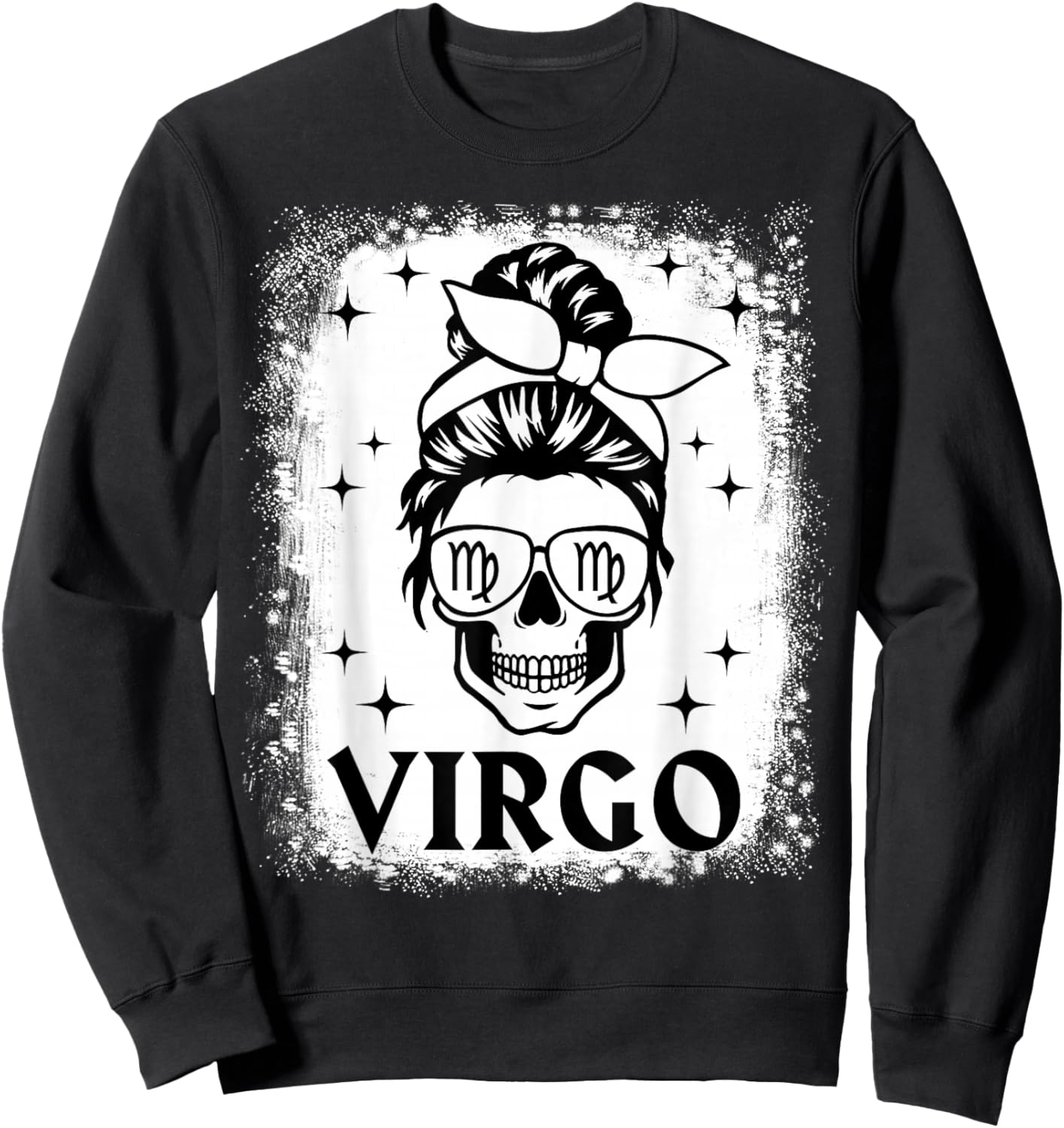 Virgo Girl Woman Messy Bun Skull Gothic Zodiac Sign Sweatshirt - Sweatshirt | Black