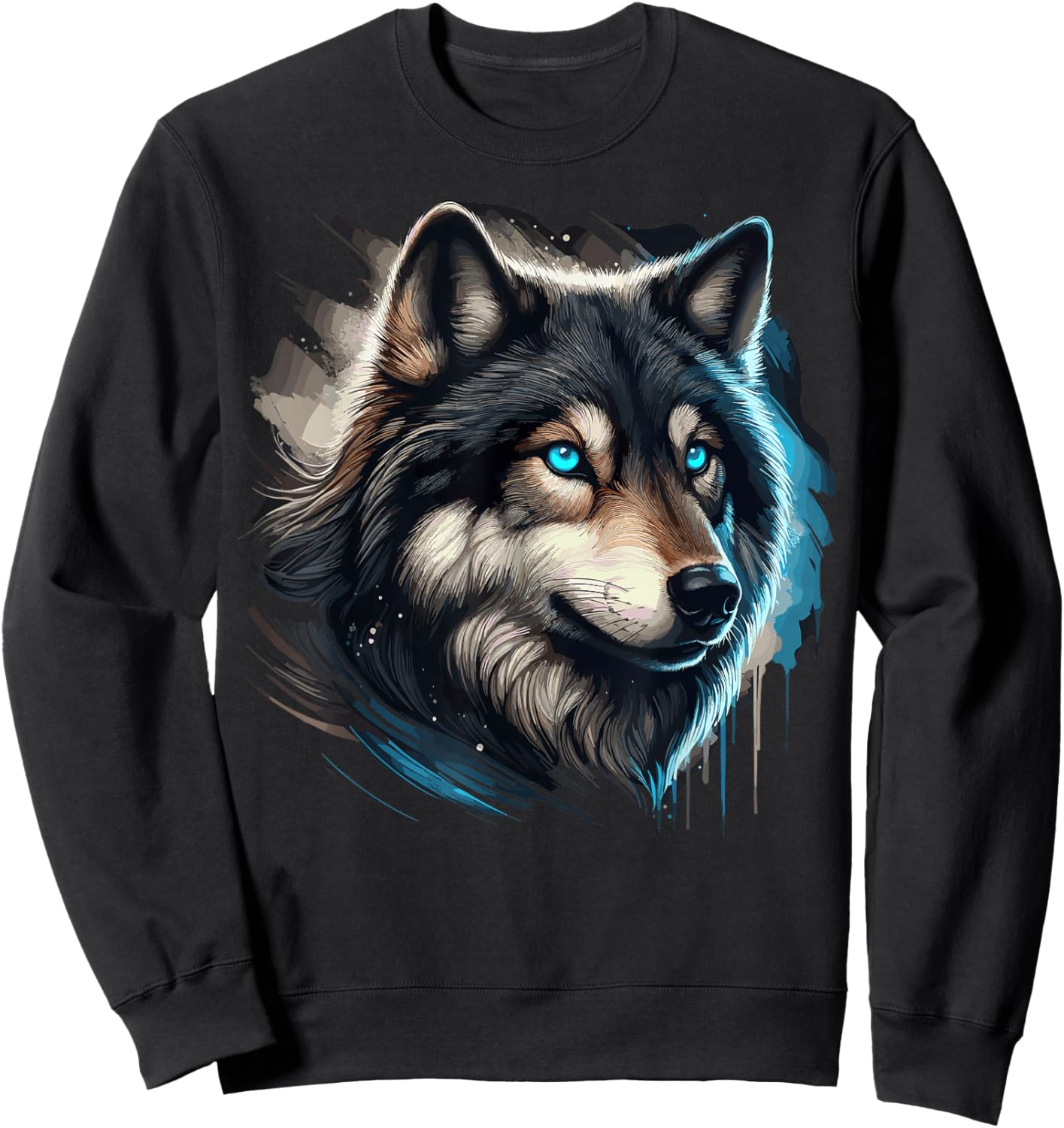 Wolf with Blue Eyes Sweatshirt - Sweatshirt | Black