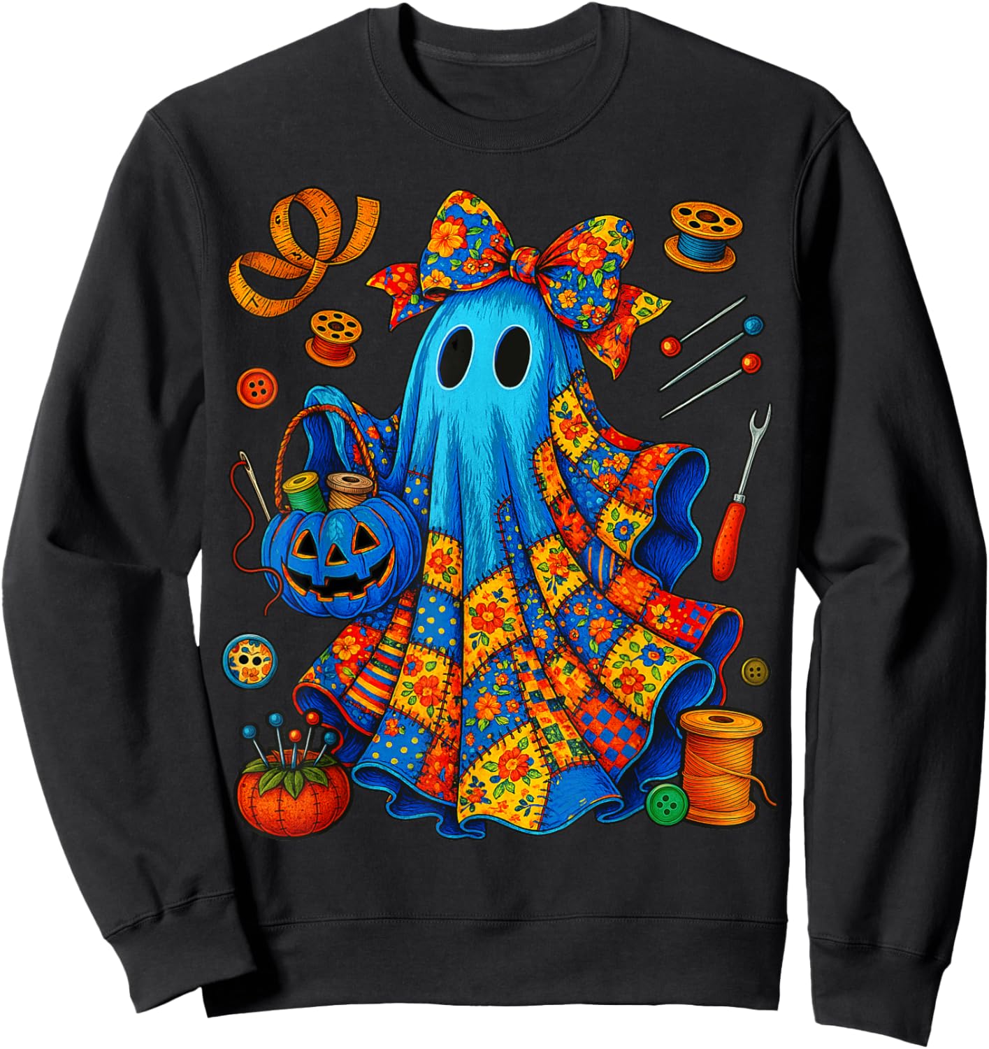 Halloween Boo Ghost Patchwork Quilter Quilting Sewing Sweatshirt - Sweatshirt | Black