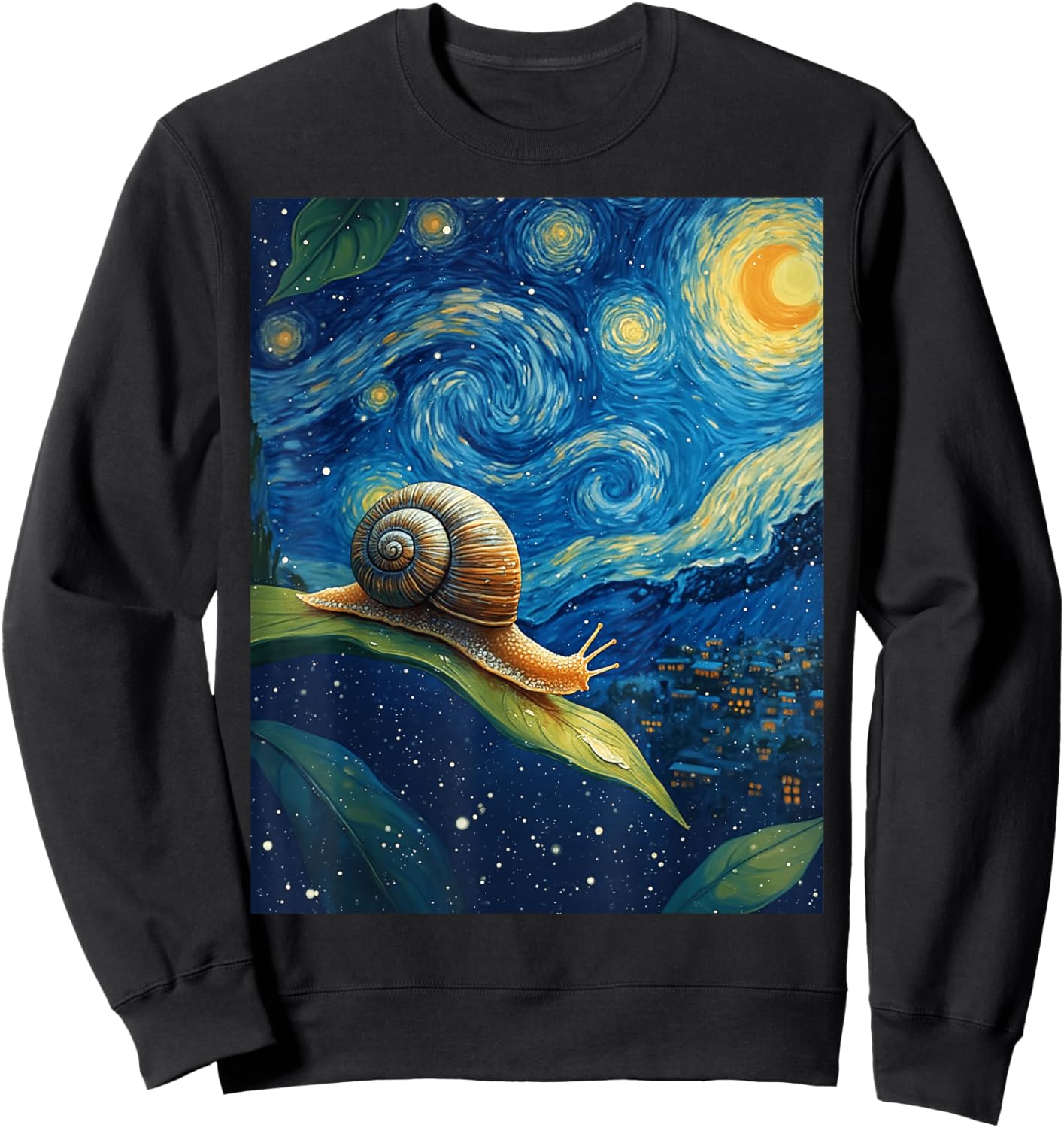Van Gogh's Starry Night Snail Slow-Mover Animal Lovers Sweatshirt - Sweatshirt | Black