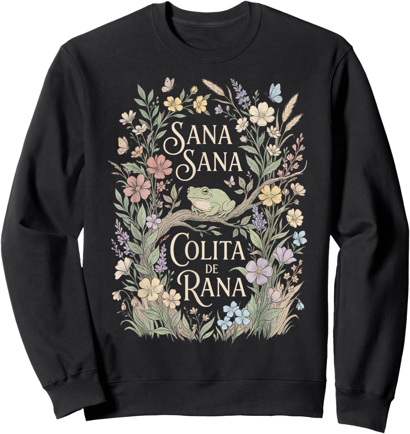 Spanish Frog Floral Nursery Rhyme Sweatshirt - Sweatshirt | Black