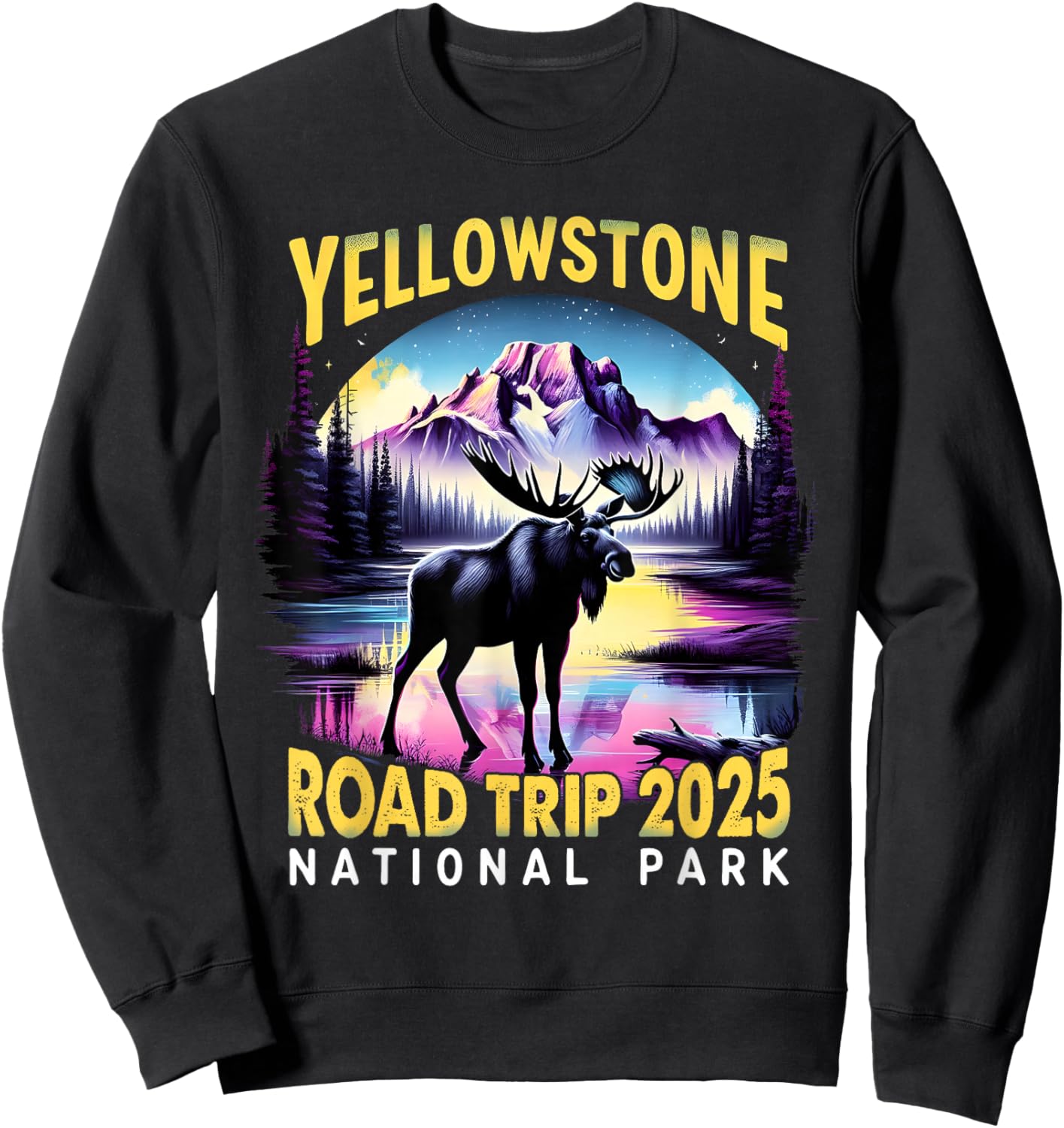 Nature Adventure Souvenir Yellowstone Road Trip 2025 Design Sweatshirt - Sweatshirt | Black
