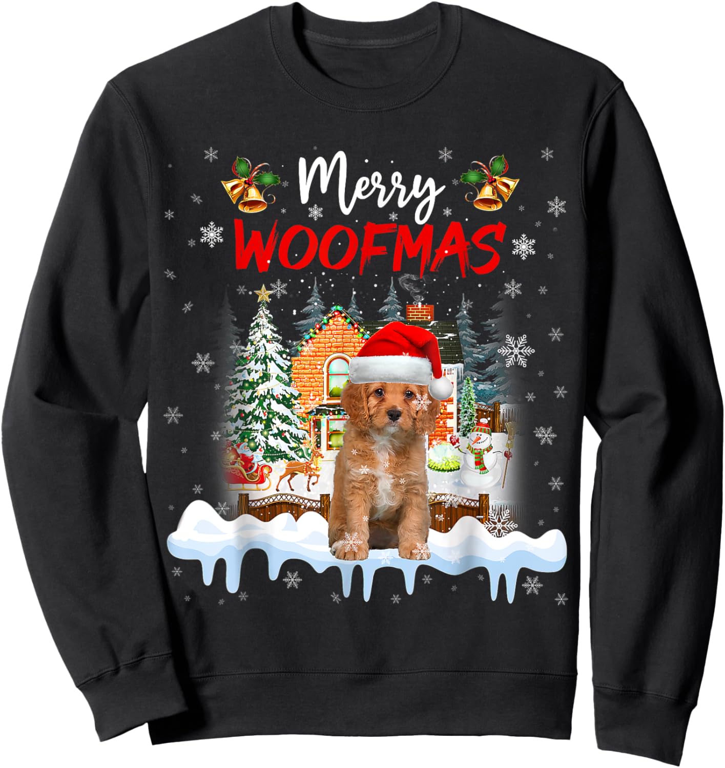 Merry Woofmas Cavapoo Christmas Tree Dog Lover Xmas Sweatshirt - Sweatshirt | Black