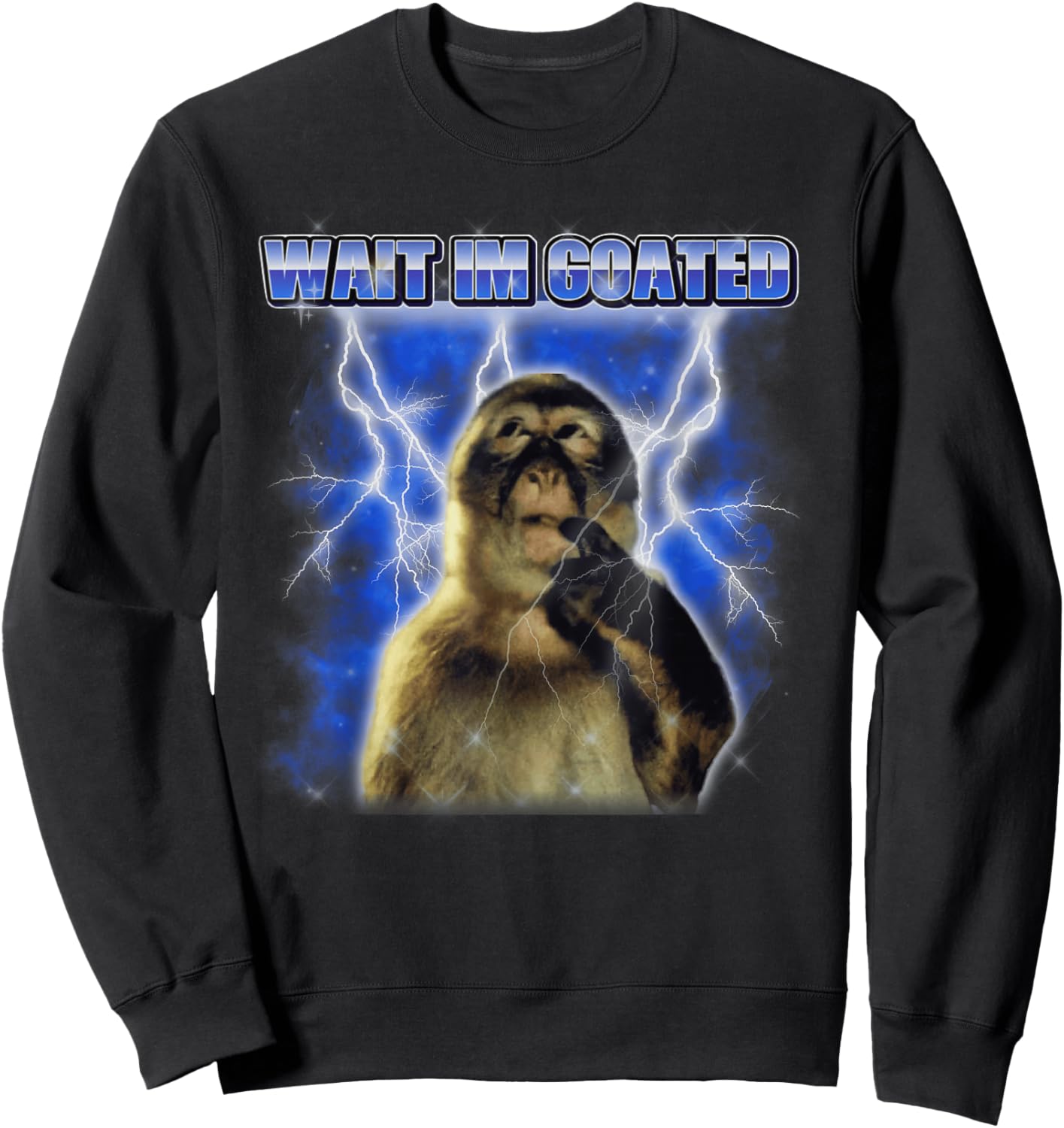Funny Monkey Meme Men Women Wait I'm Goated Sweatshirt - Sweatshirt | Black