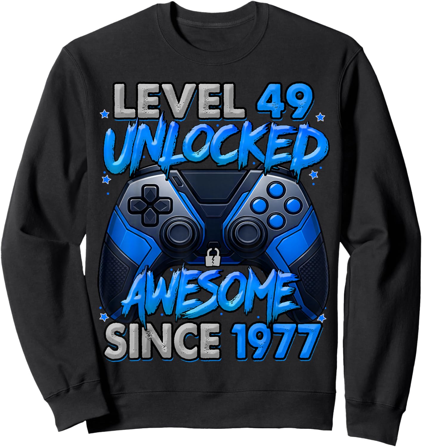 Level 49 Unlocked Awesome Since 1977 49th Birthday Gaming Sweatshirt - Sweatshirt | Black