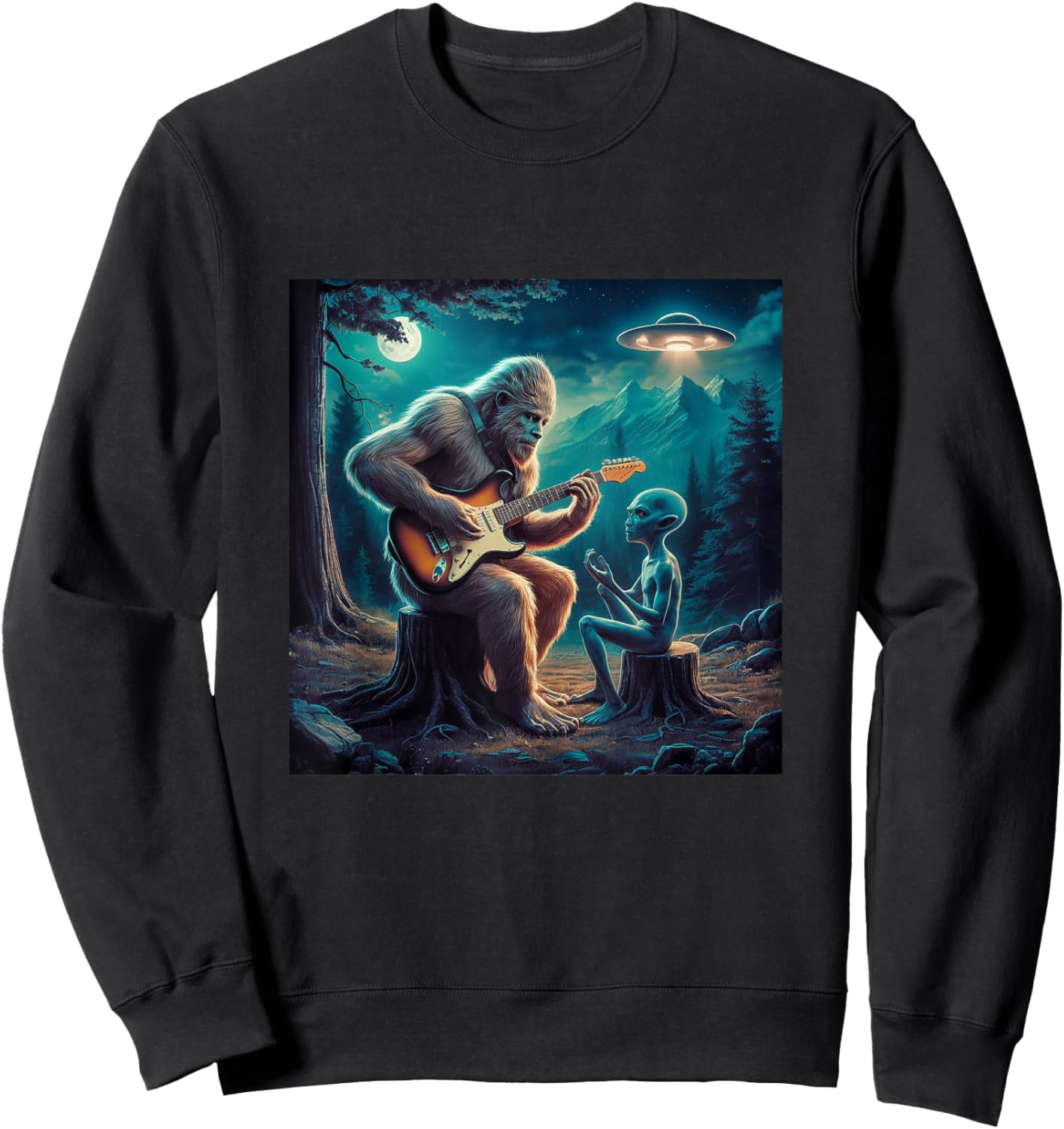 Alien Bigfoot Guitar Sasquatch UFO Gifts , Women, Kid Sweatshirt - Sweatshirt | Black