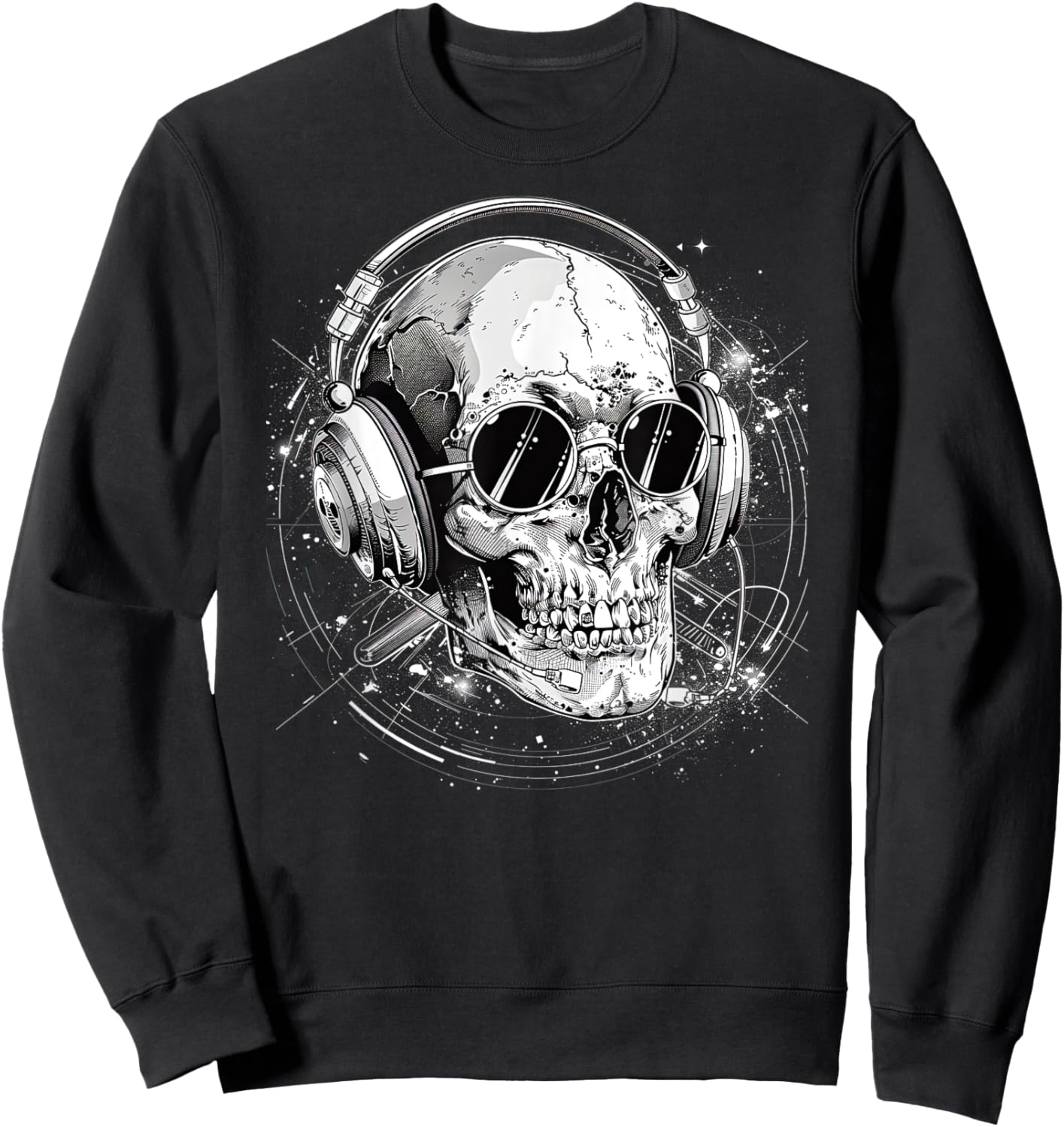Skull with Headphones Music Sweatshirt - Sweatshirt | Black
