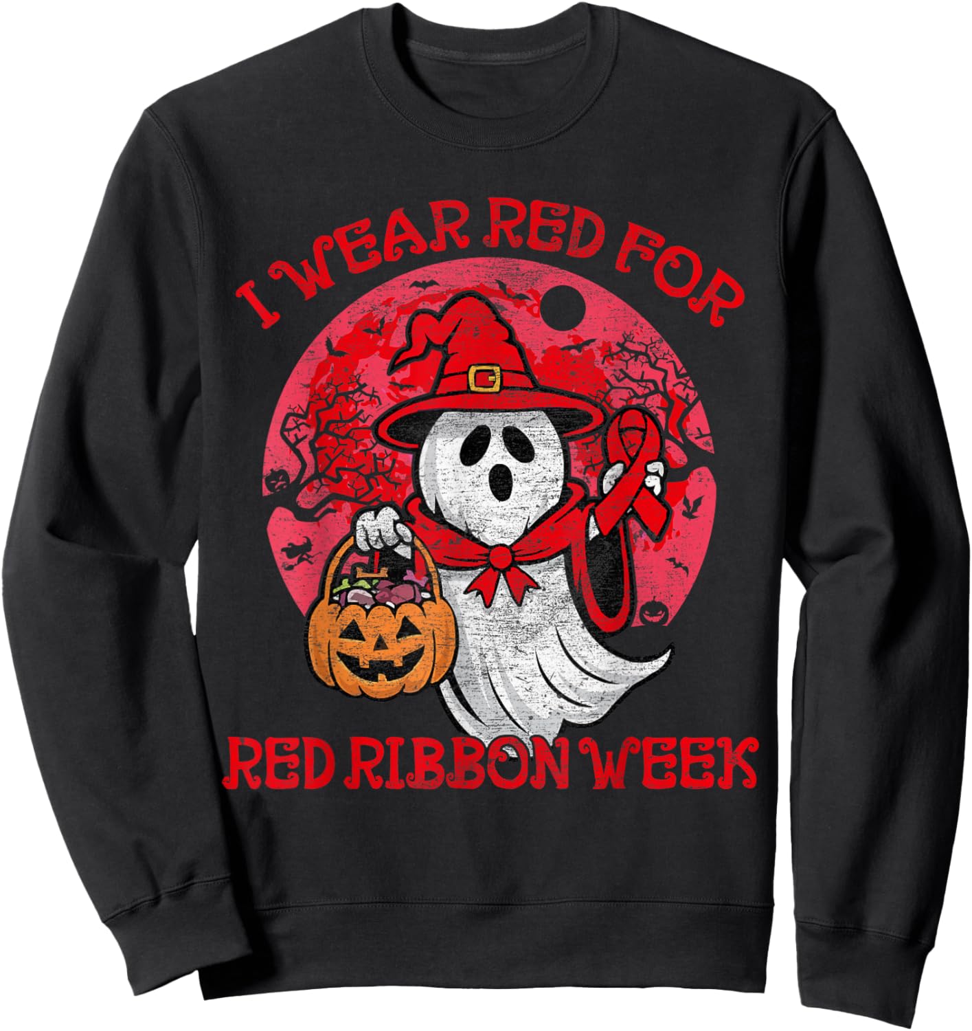 In October We Wear Red Halloween Red Ribbon Week Awareness Sweatshirt - Sweatshirt | Black