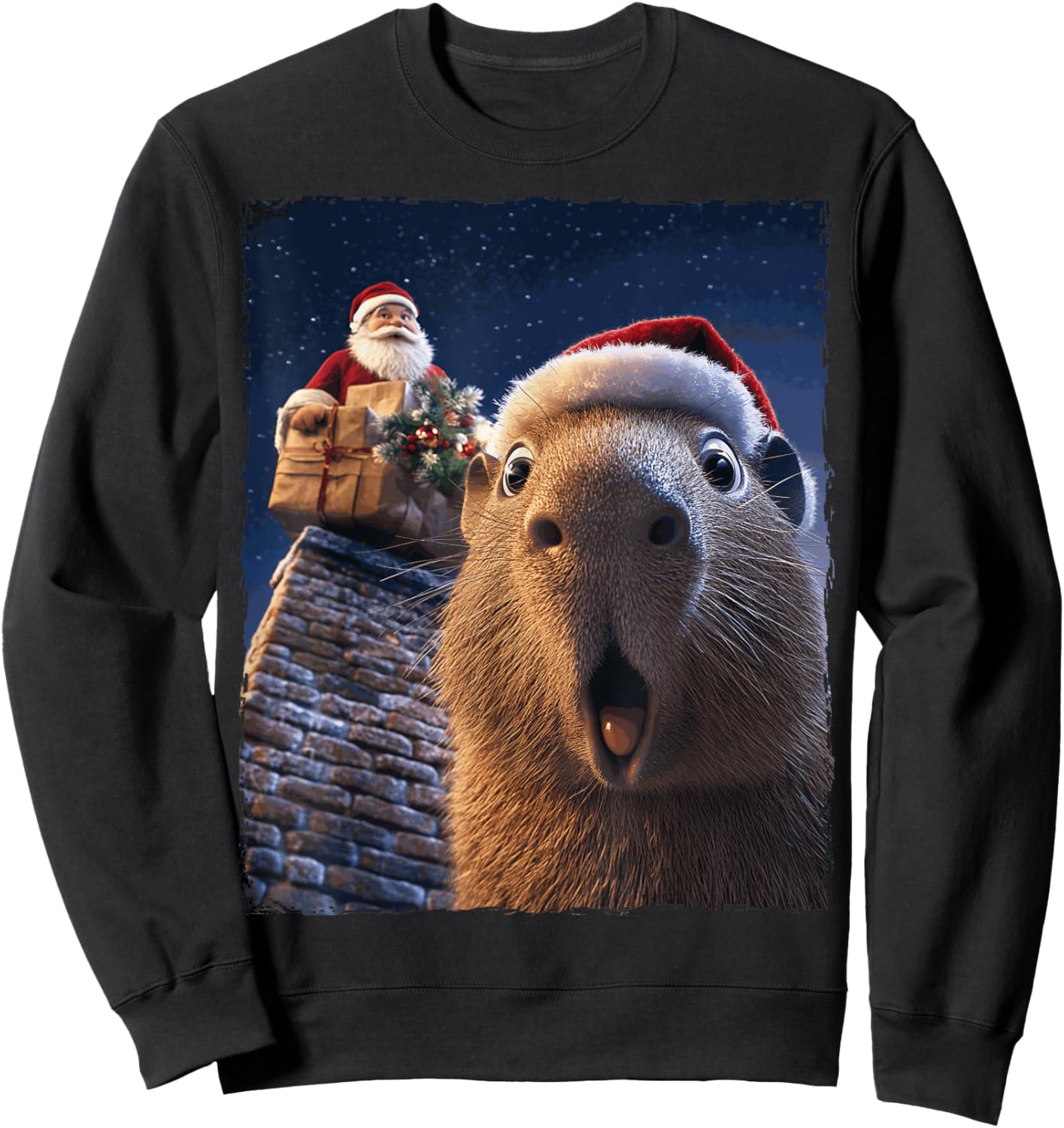 Funny Capybara Selfie Santa Xmas Christmas Sweatshirt - Sweatshirt | Black