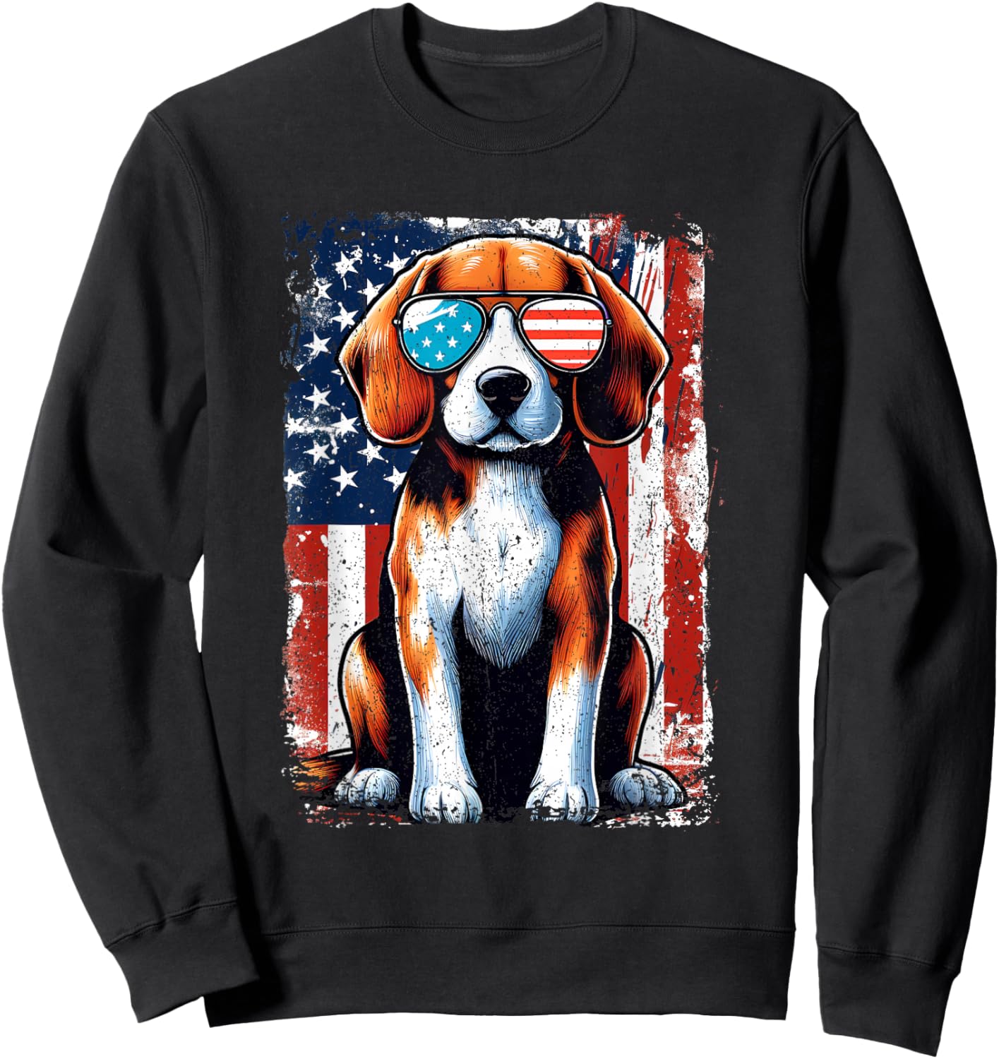 Vintage Beagle Dog American USA US Flag Pets Lovers Outfit Sweatshirt - Sweatshirt | Black