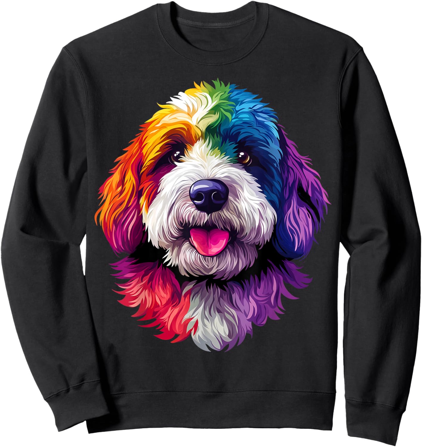 Colorful Bernedoodle Face Cute Dog Lover Men Women Black Sweatshirt - Sweatshirt | Black