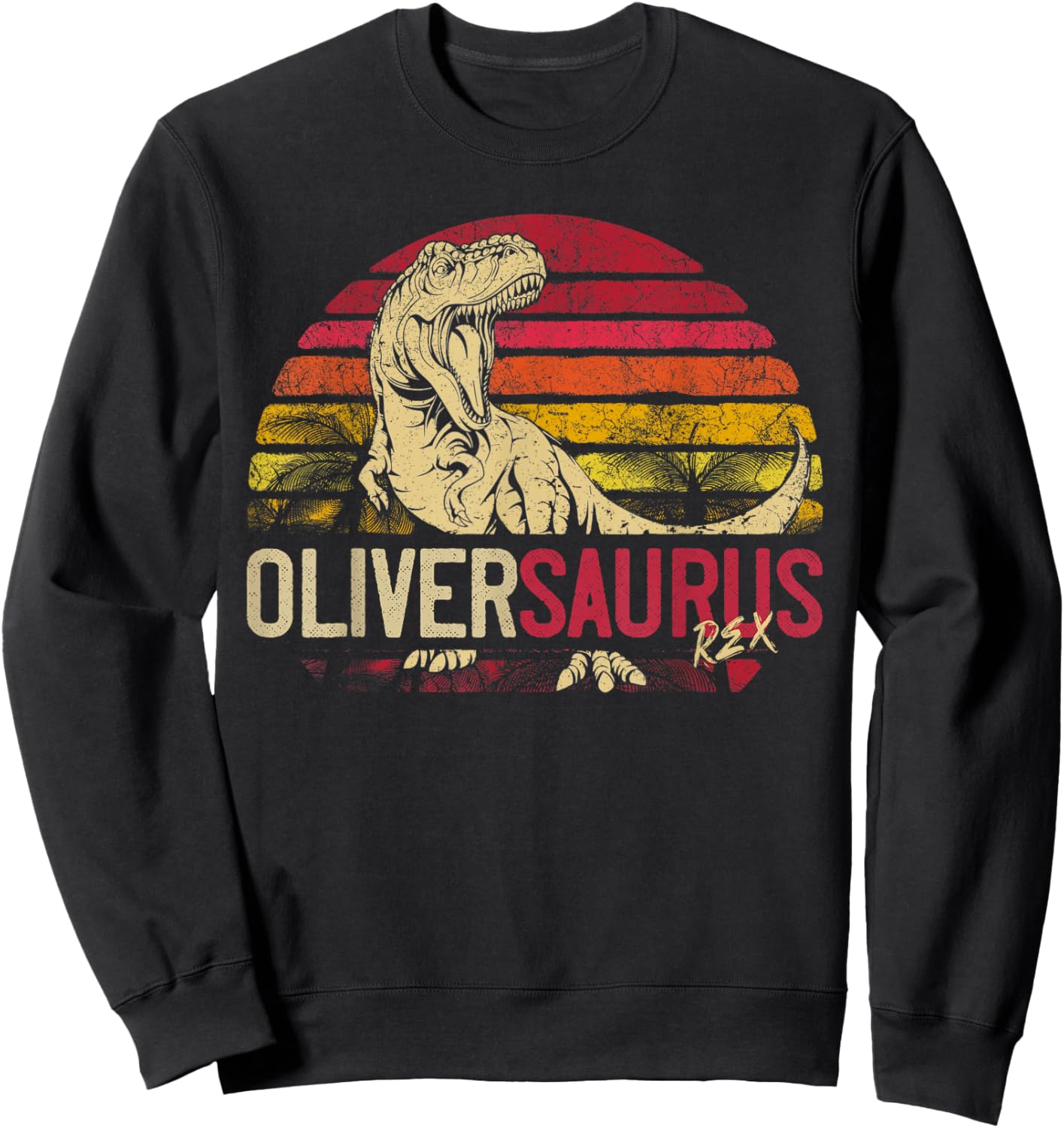 OliverSaurus Funny Personalized Dinosaur T Rex Name Sweatshirt - Sweatshirt | Black