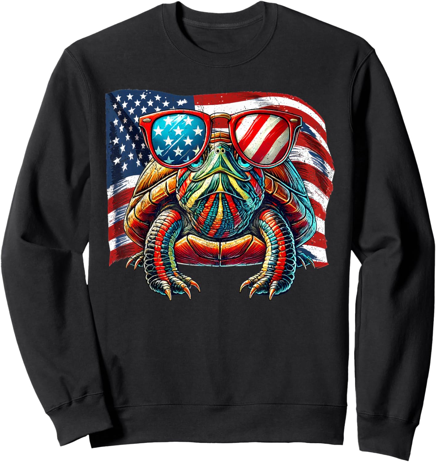 Red-Eared Slider Turtle USA Flag Patriotic Sunglasses Pets Sweatshirt - Sweatshirt | Black