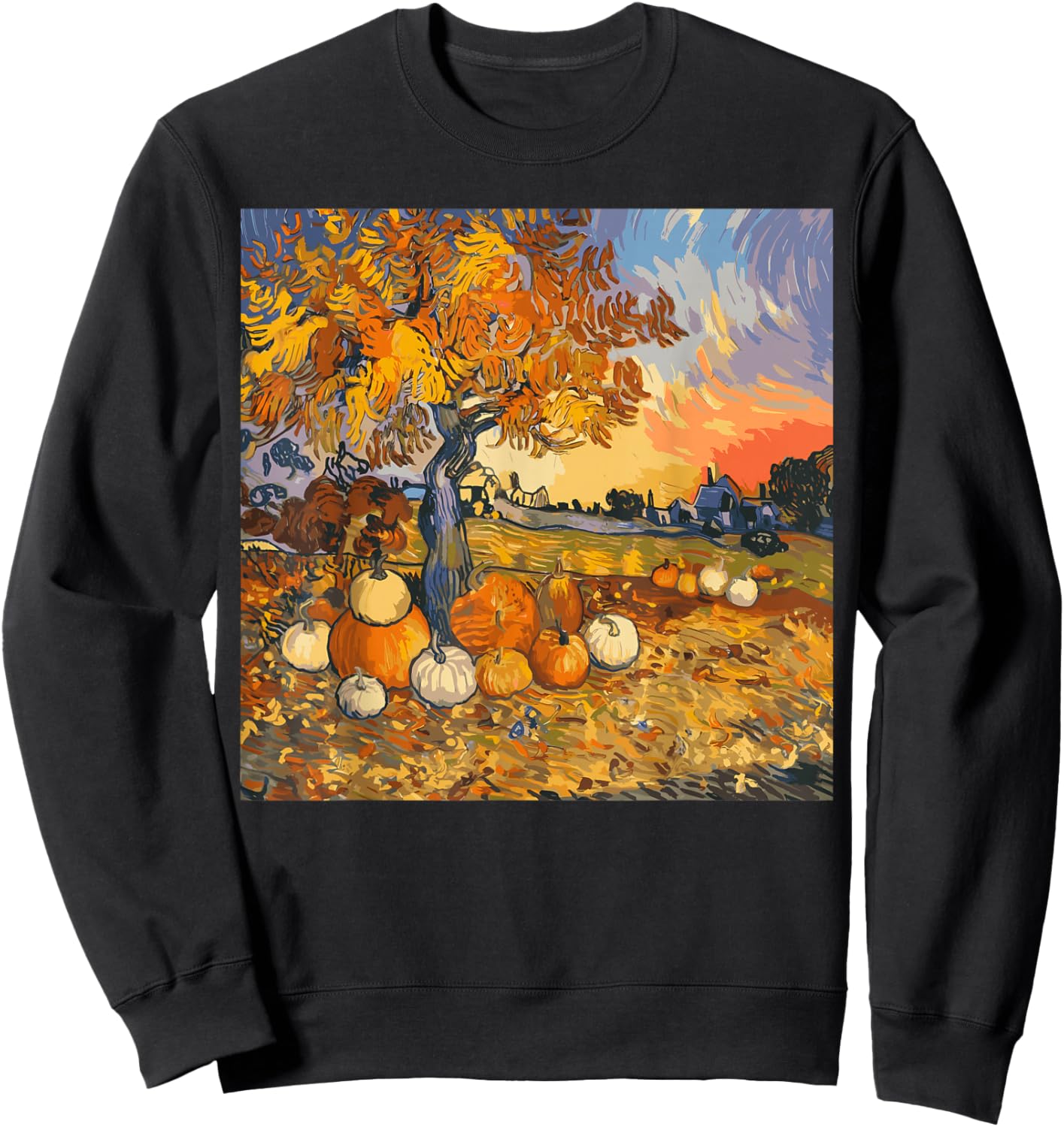 Autumn Aesthetic Fall Lovers Van Gogh Autumn Leaves Pumpkins Sweatshirt - Sweatshirt | Black