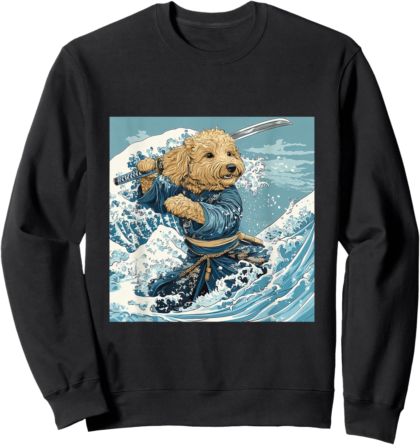 Goldendoodle Pet Dog Samurai Warrior Japanese Art Anime Sweatshirt - Sweatshirt | Black