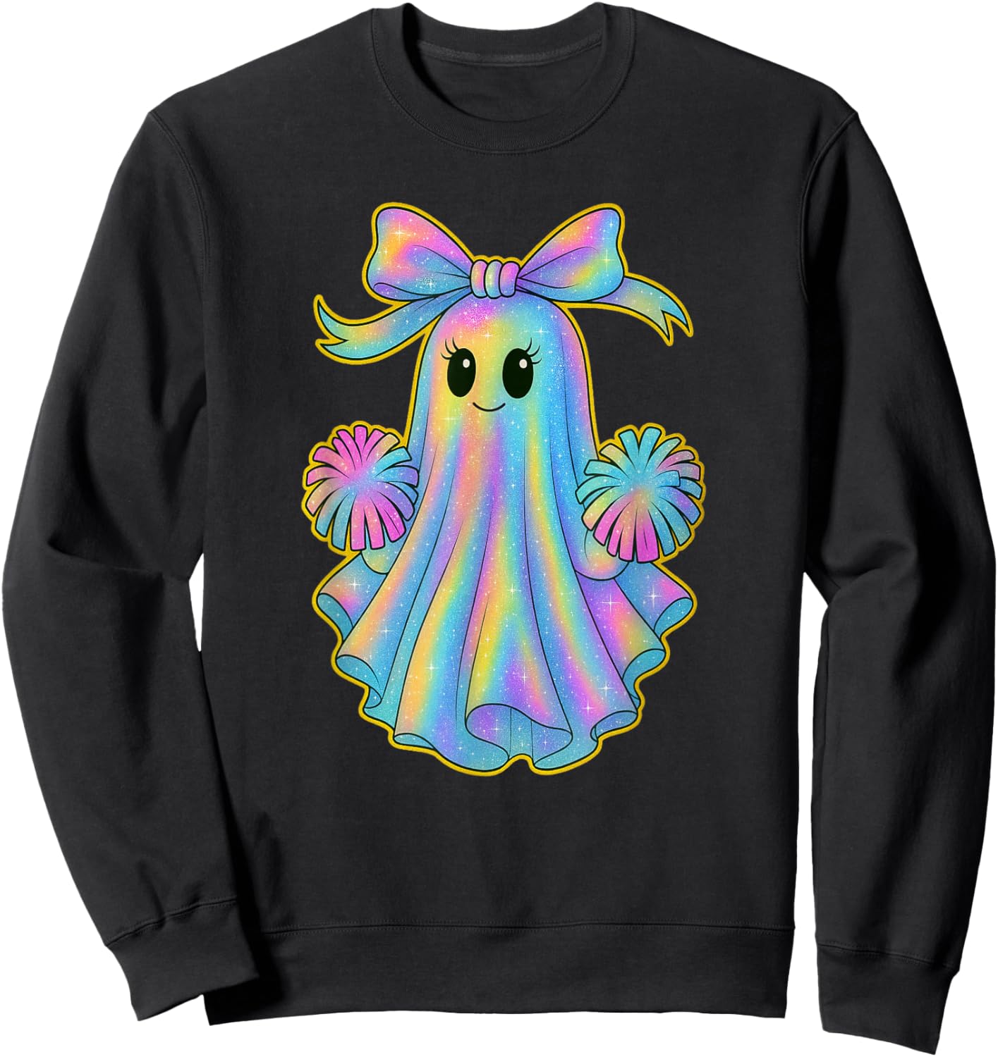 Cute Cheerleader Ghost Lover Pastel Halloween Coquette Bow Sweatshirt - Sweatshirt | Black