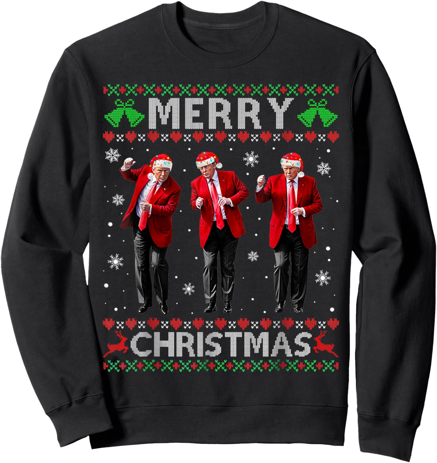 Funny Trump Dance Merry Christmas Ugly Xmas Sweater Pajamas Sweatshirt - Sweatshirt | Black