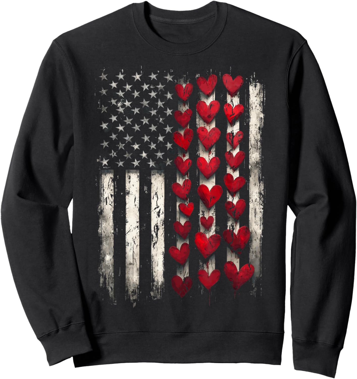 Valentine Day Heart American Flag Sweatshirt - Sweatshirt | Black