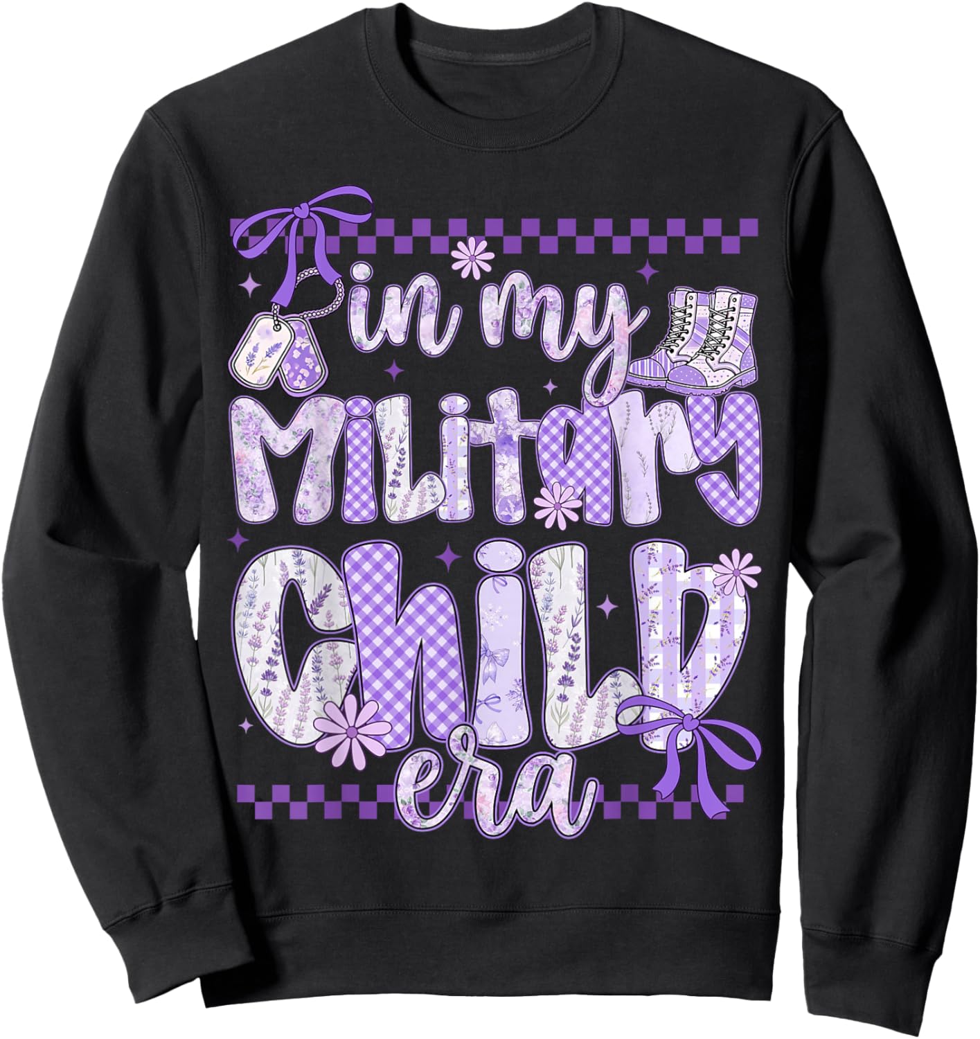 in My Military Child Era Coquette Bow Purple Up for Military Sweatshirt - Sweatshirt | Black
