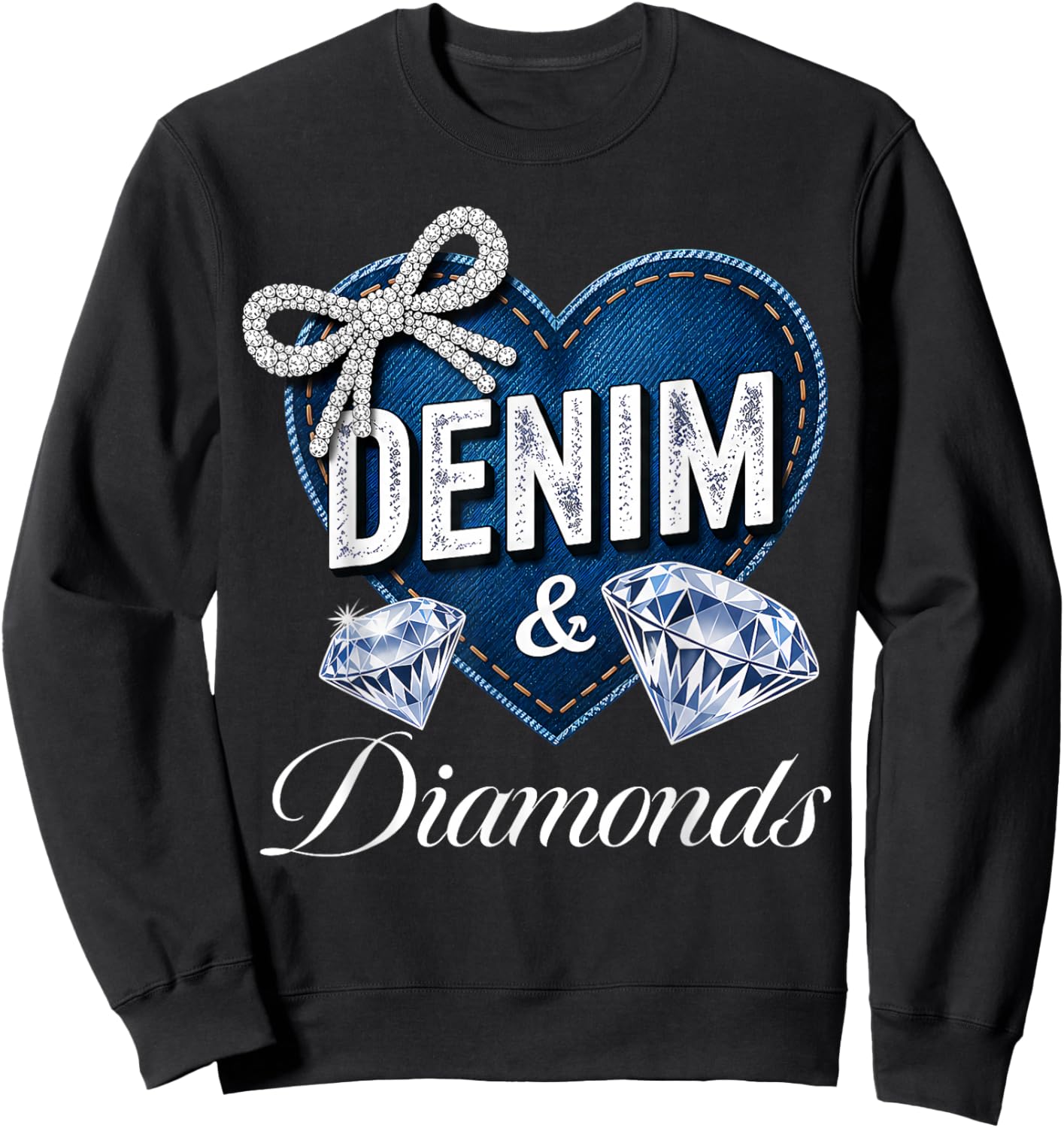 Denim and Diamonds Western Cowgirl Men Girls Sweatshirt - Sweatshirt | Black