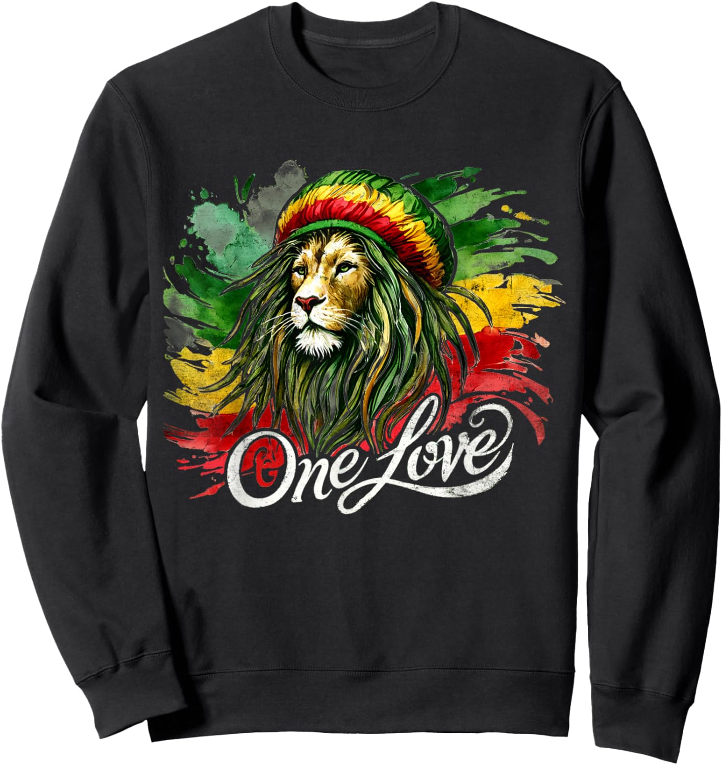 Lion of Judah One Reggae Love Heart Jamaica Rock Roots Sweatshirt - Sweatshirt | Black