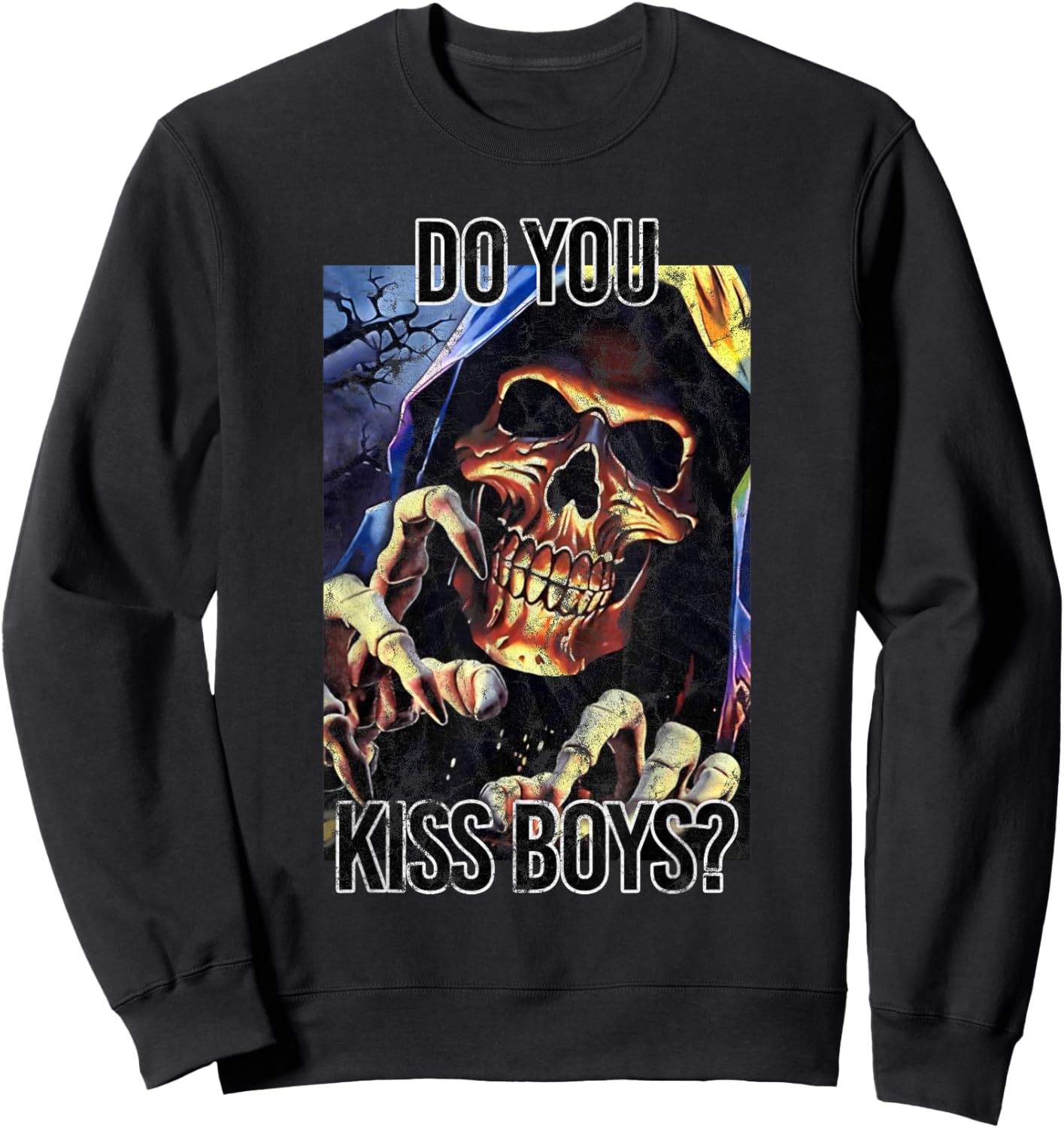 Do You Kiss Boys Skeleton Funny Saying Skull Sweatshirt - Sweatshirt | Black
