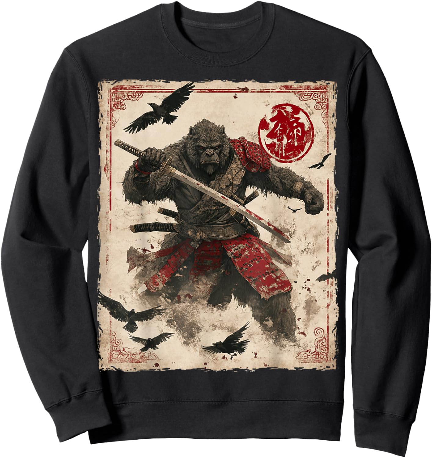 Bigfoot Sasquatch Samurai Graphic Japanese Warrior Anime Sweatshirt - Sweatshirt | Black