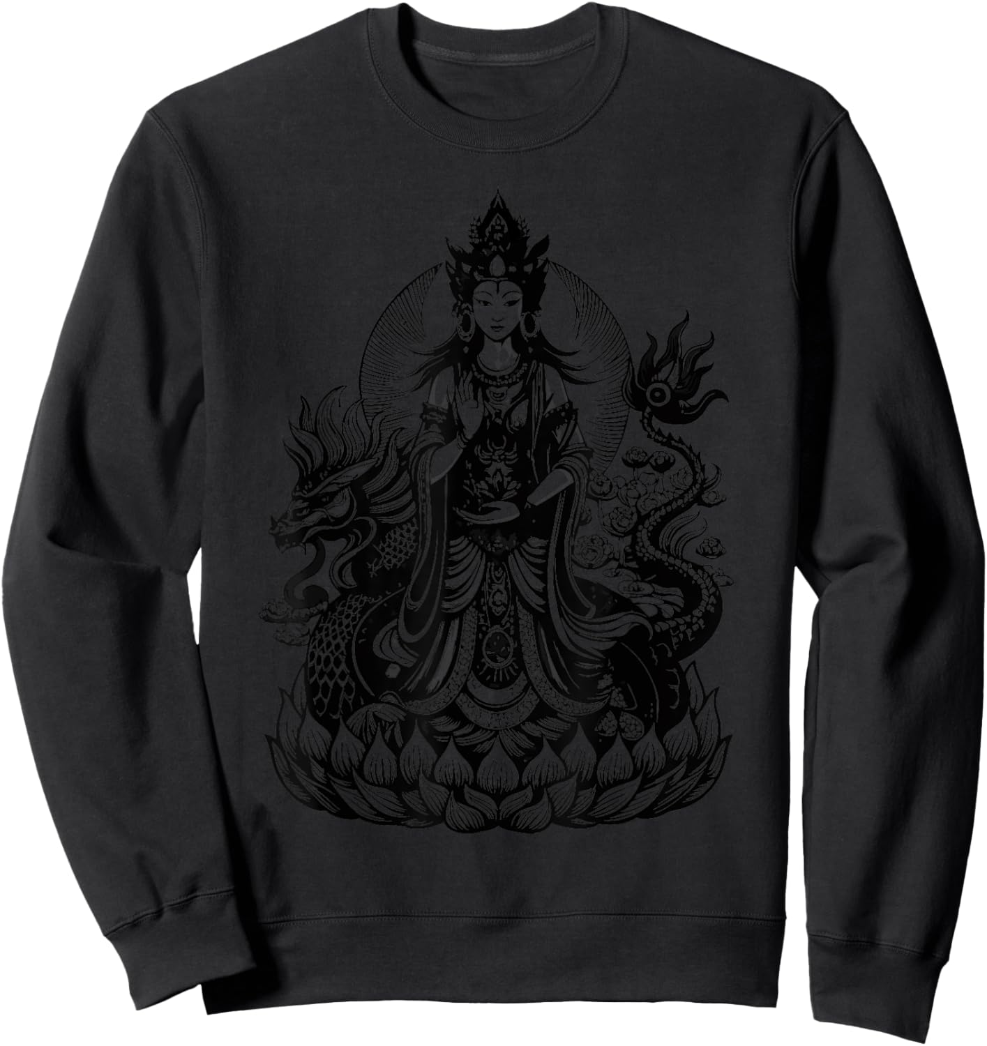 Quan Yin Chinese Goddess of Compassion Kwan Yin Dragon Sweatshirt - Sweatshirt | Black