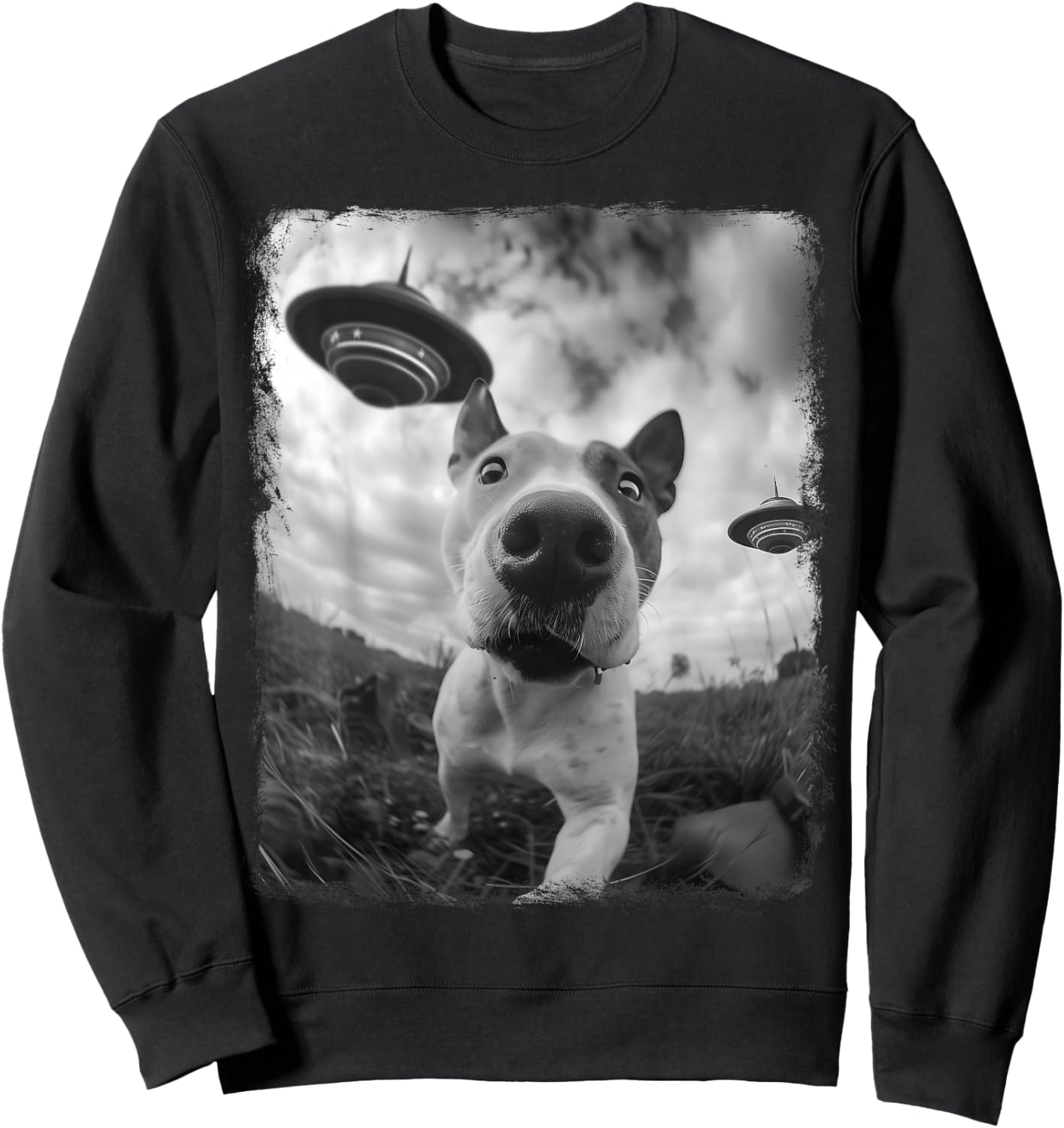 American Bull Terrier Dog UFO Alien Extraterrestrial Selfie Sweatshirt - Sweatshirt | Black