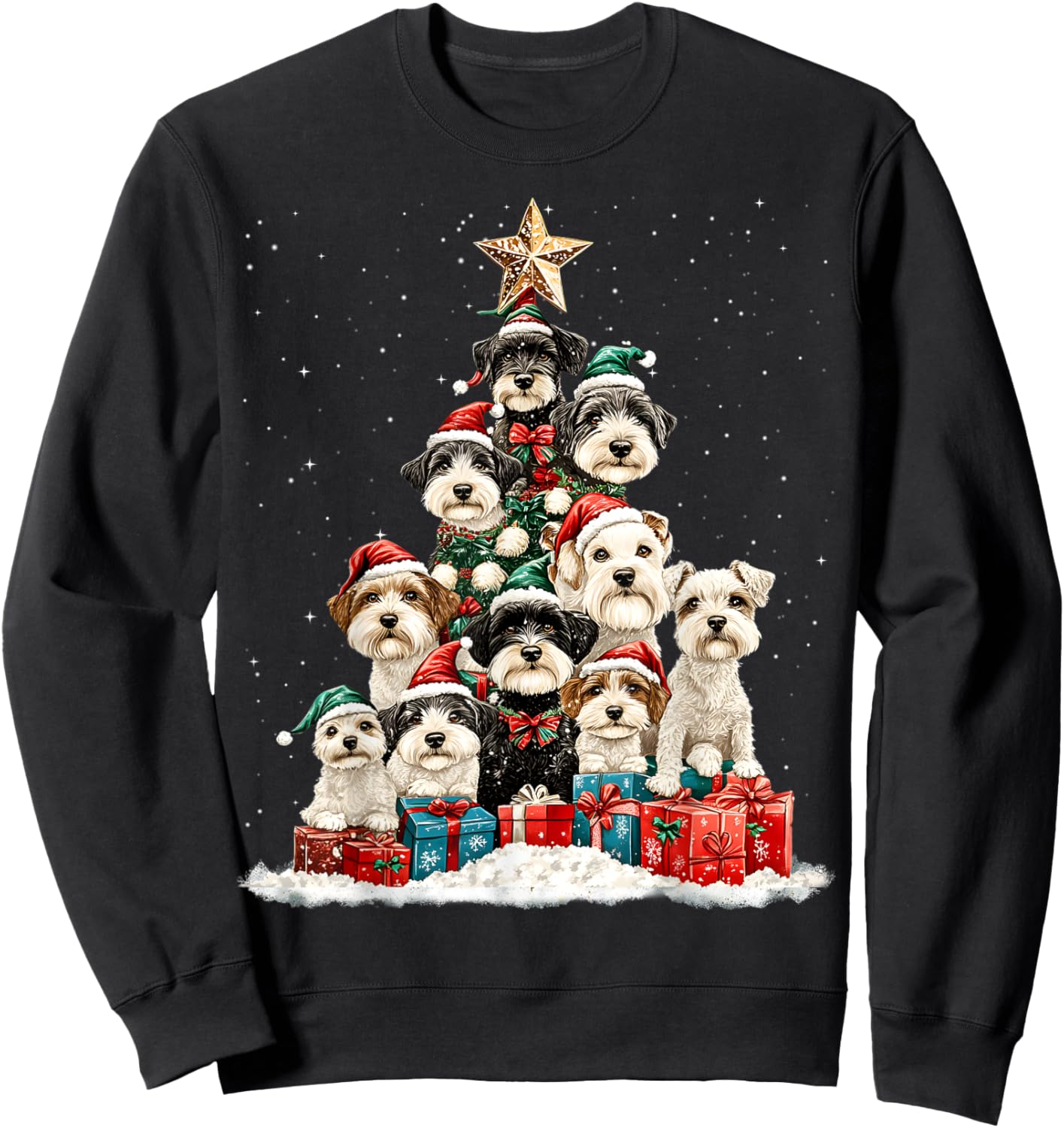 Miniature Schnauzer Christmas Tree Dog Santa Merry Dogmas Sweatshirt - Sweatshirt | Black
