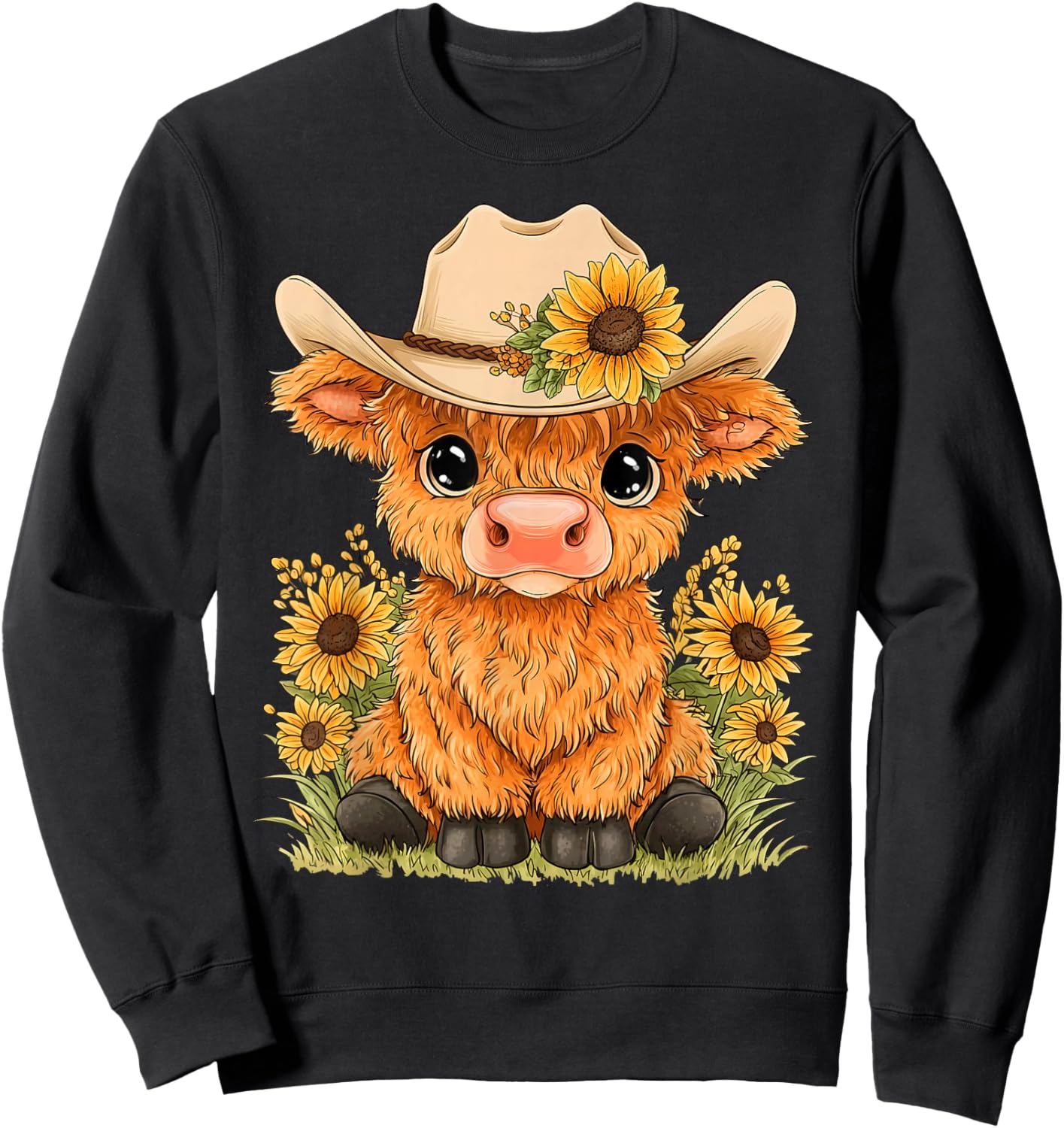 Scottish Highland Cow Farm Western Cowboy Sunflower Cowgirl Sweatshirt - Sweatshirt | Black