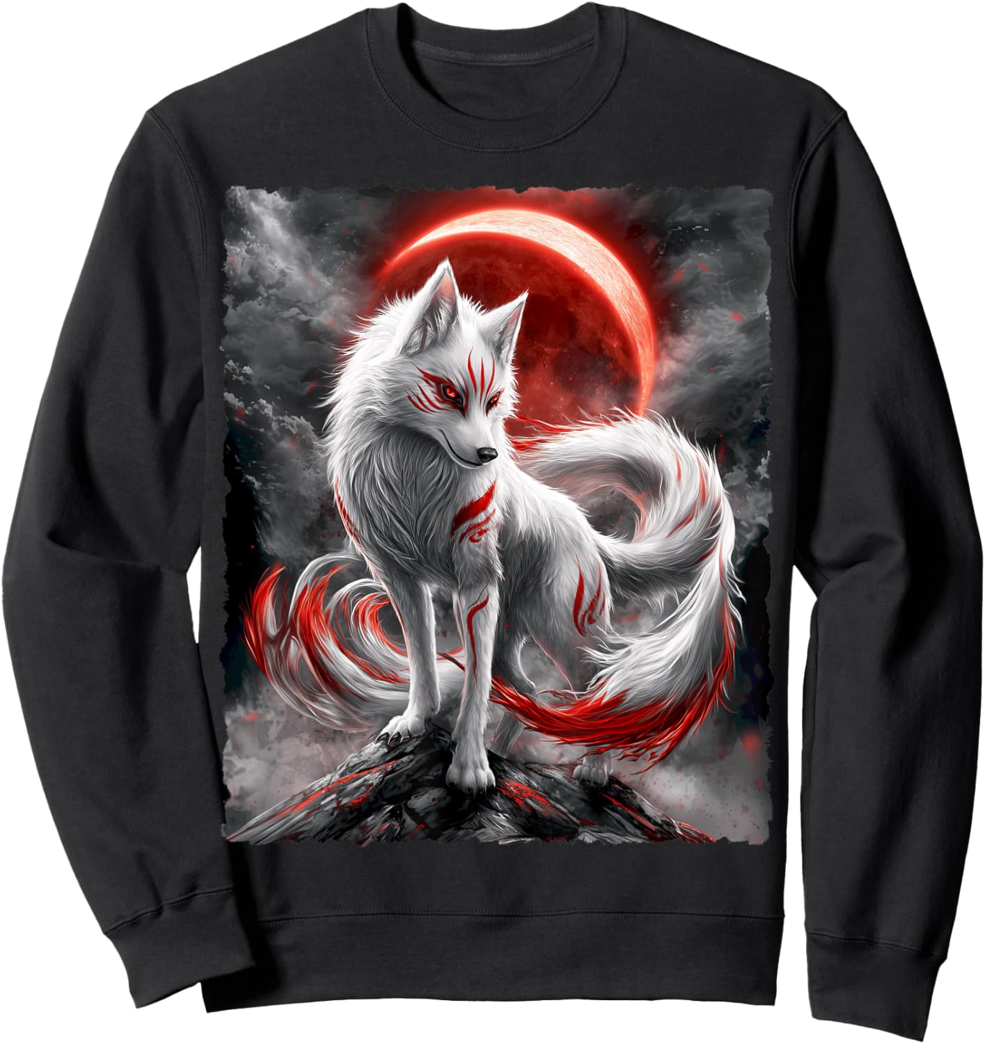 Kitsune Fuchs Spirituelle Yokai Kunst Sweatshirt - Sweatshirt | Black