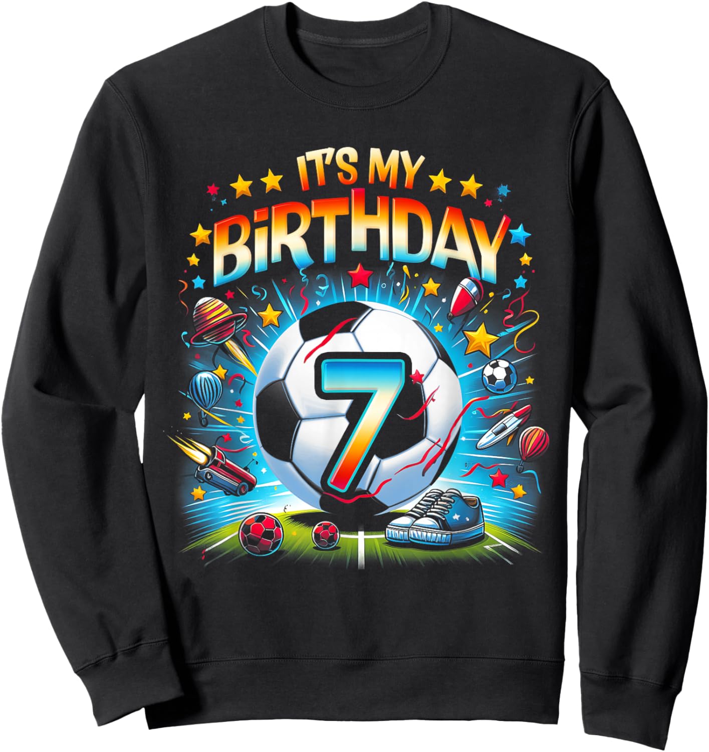 Kids It's My 7th Birthday Boys Soccer Football 7 Years Old Sweatshirt - Sweatshirt | Black