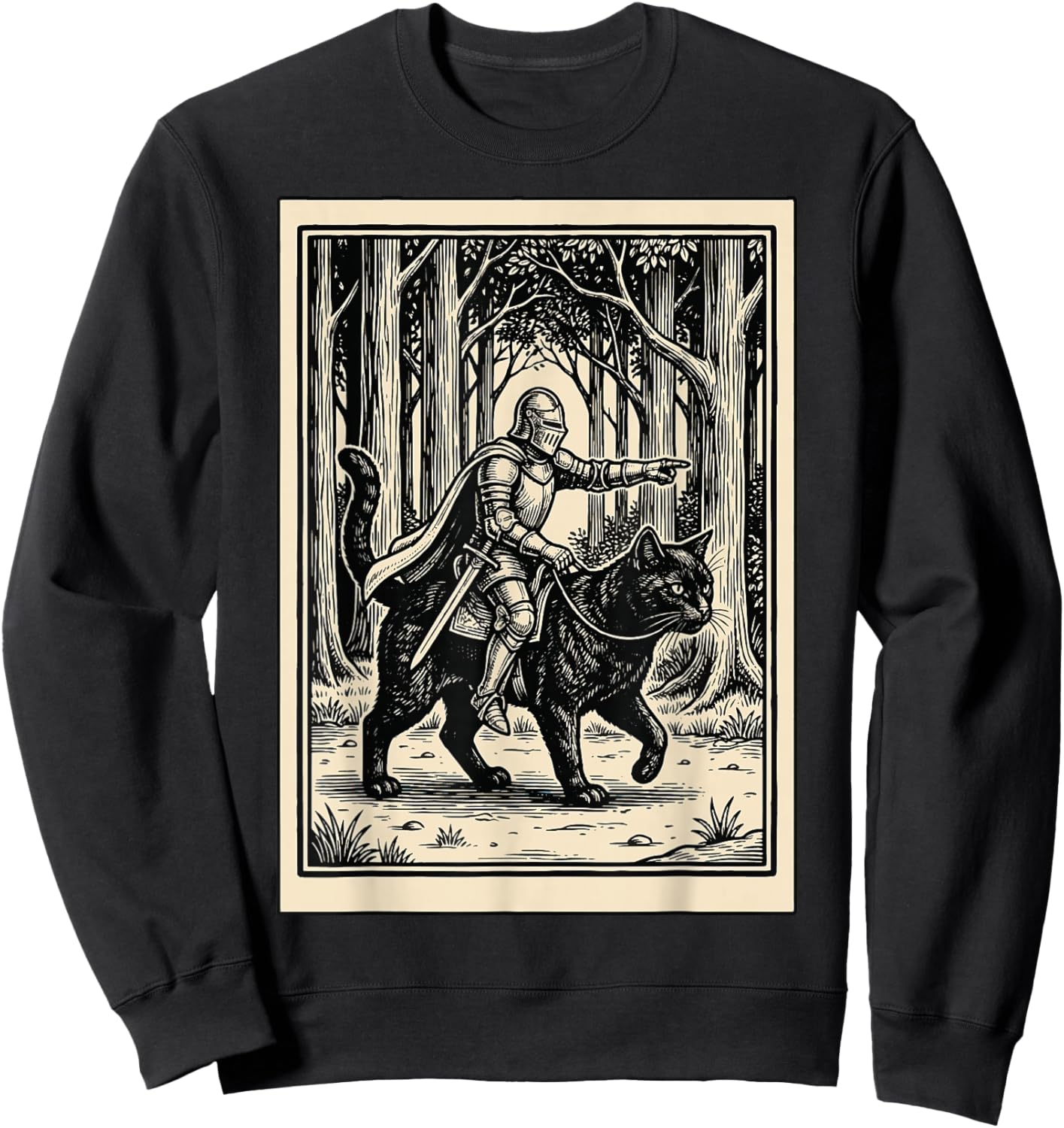 Knight Riding Cat Sweatshirt - Sweatshirt | Black