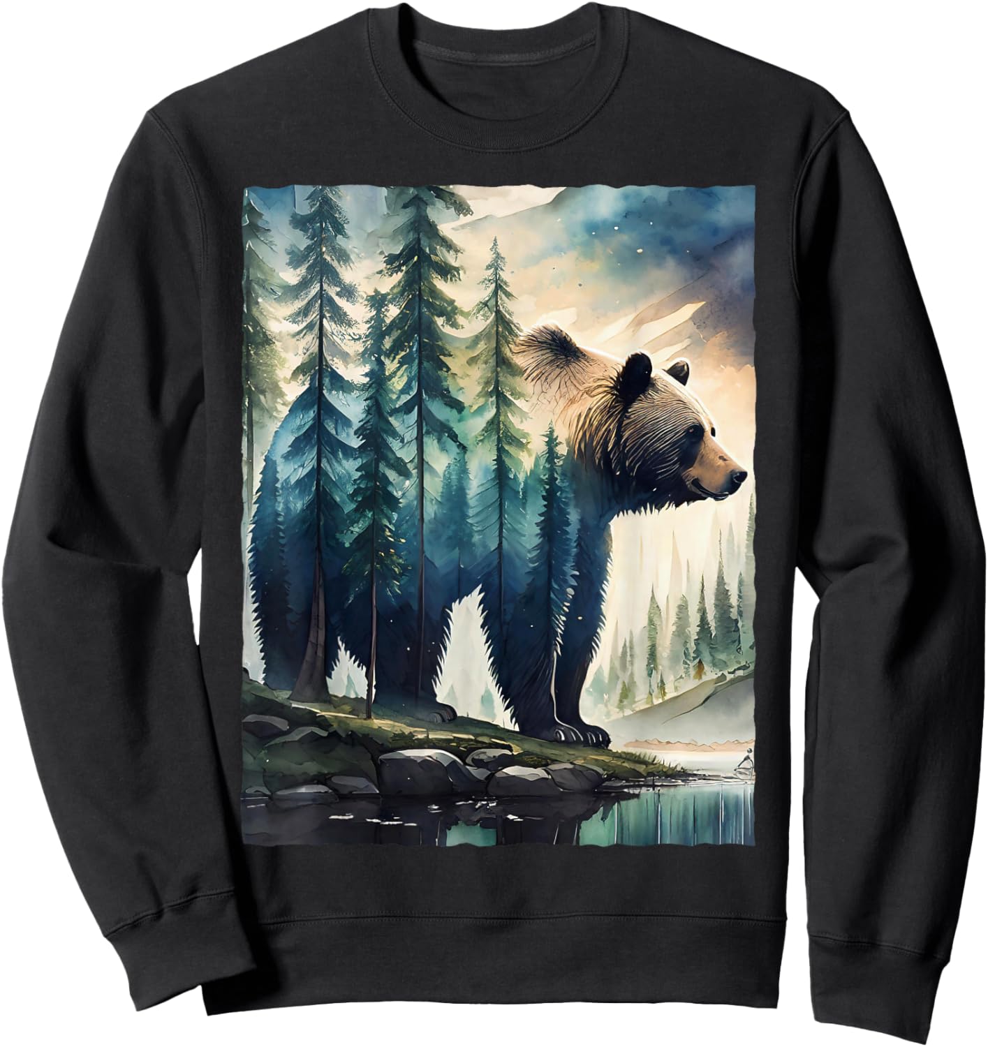 Bear and Forest Nature Sweatshirt - Sweatshirt | Black