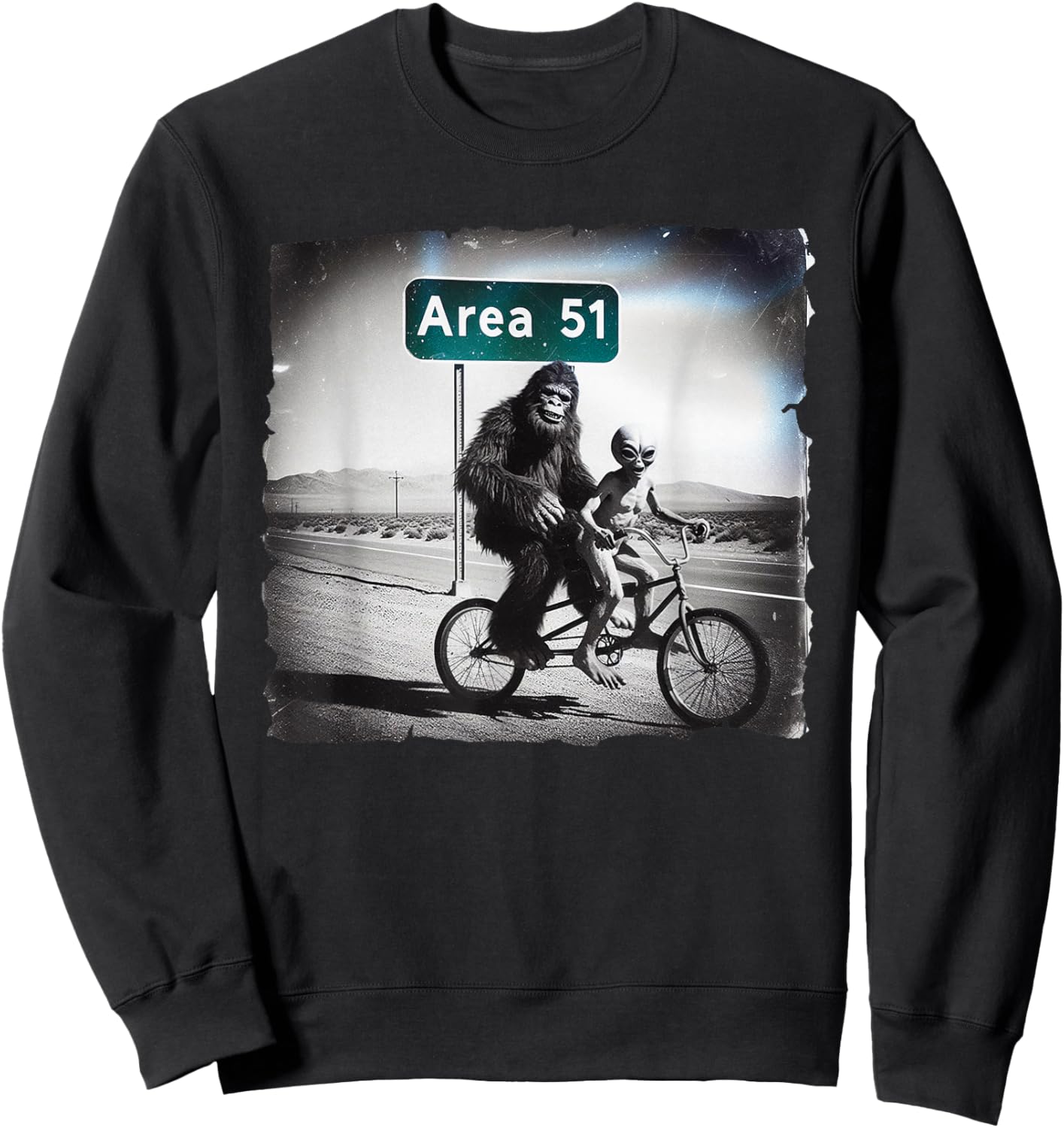 Area 51 Bike Funny Bigfoot Alien Sasquatch Roswell Nevada Sweatshirt - Sweatshirt | Black