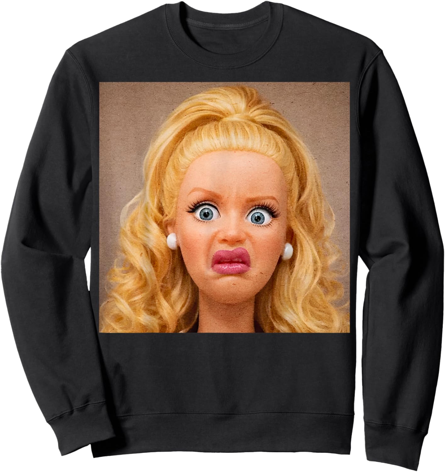 Funny Disgusting Doll face Meme Hilarious Sarcastic Gift Sweatshirt - Sweatshirt | Black
