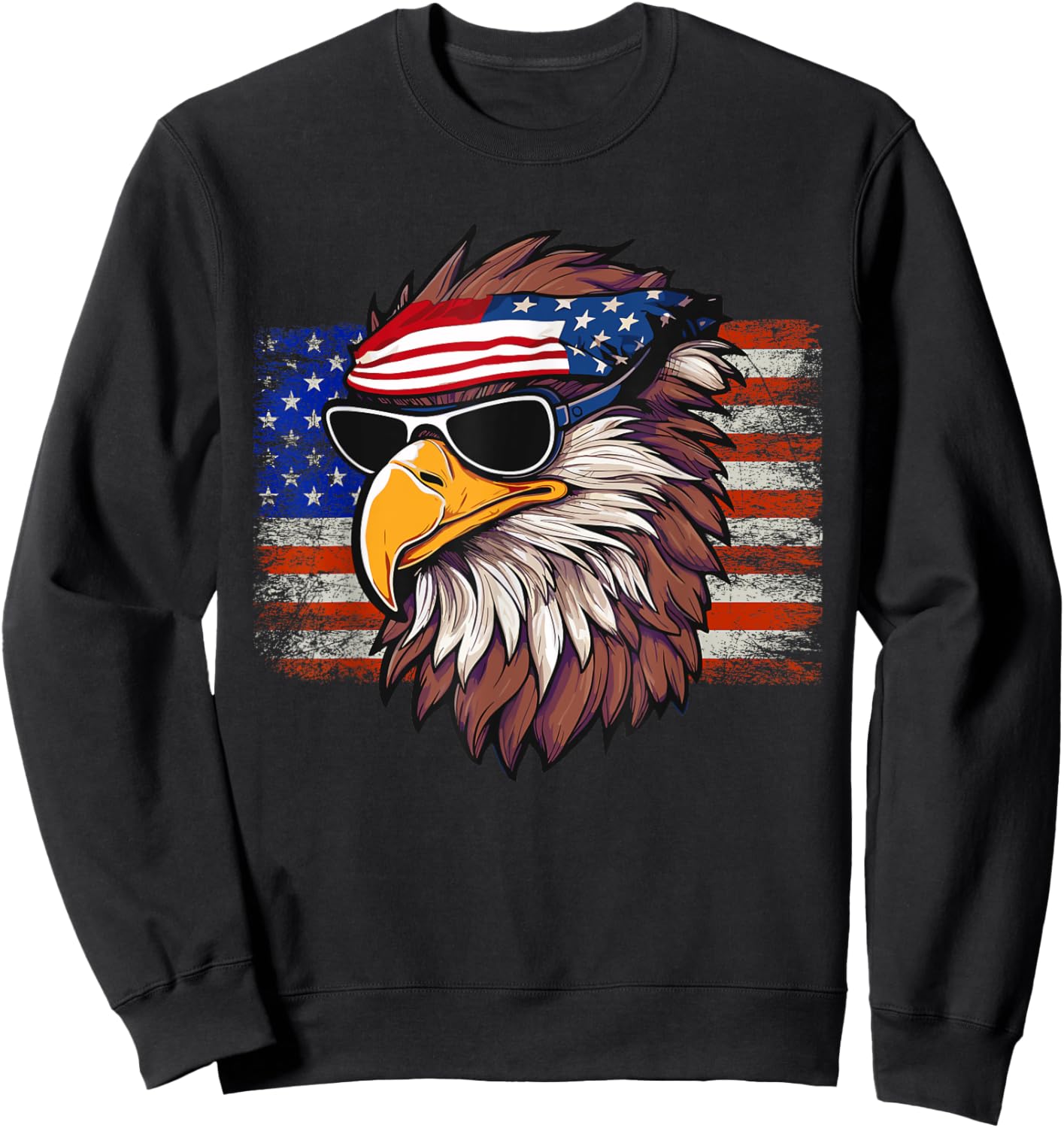 Patriotic Bald Eagles American Flag Bandana Sweatshirt - Sweatshirt | Black