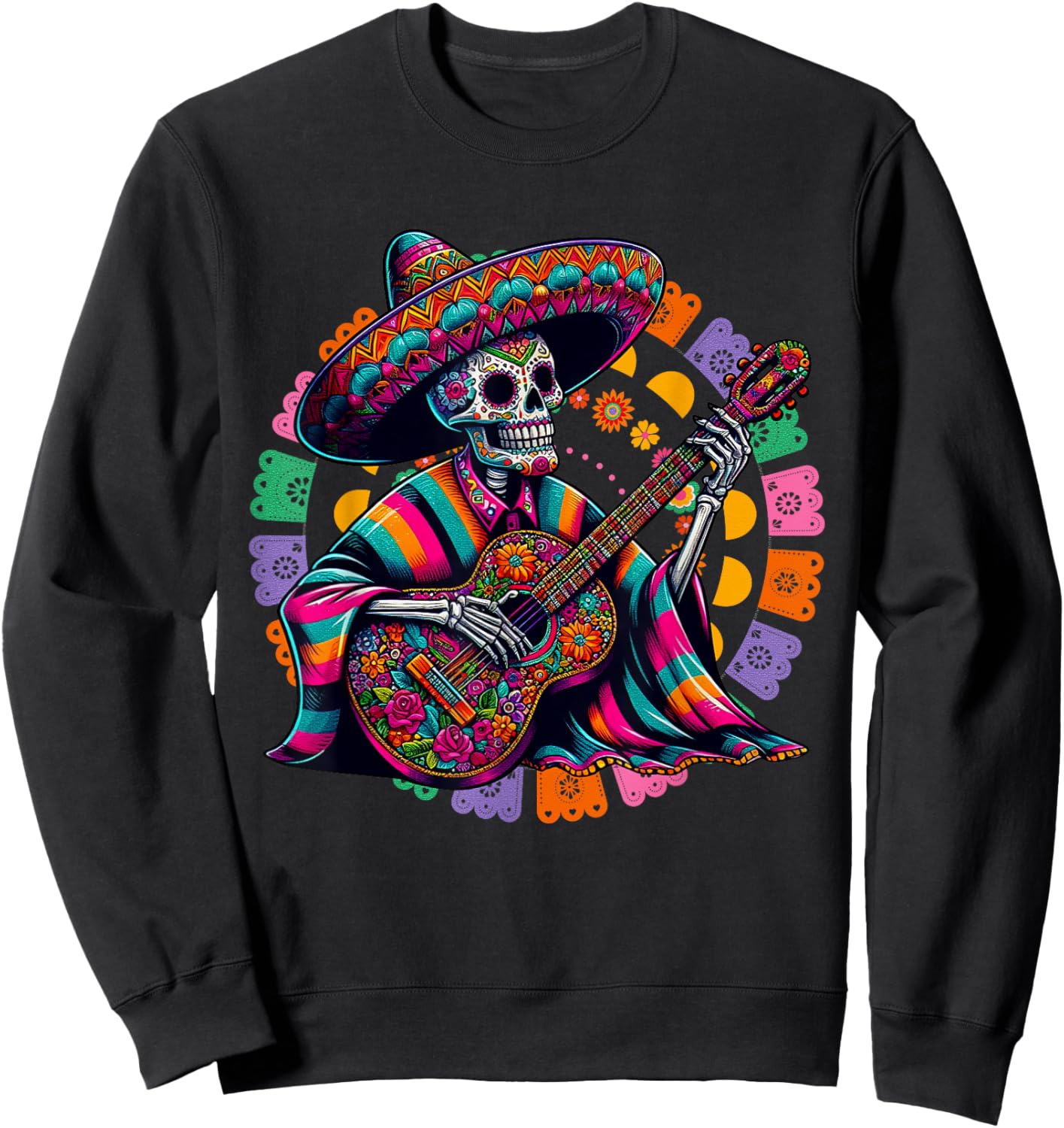 Dia De Los Muertos Skeleton playing guitar Sugar Skull Funny Sweatshirt - Sweatshirt | Black