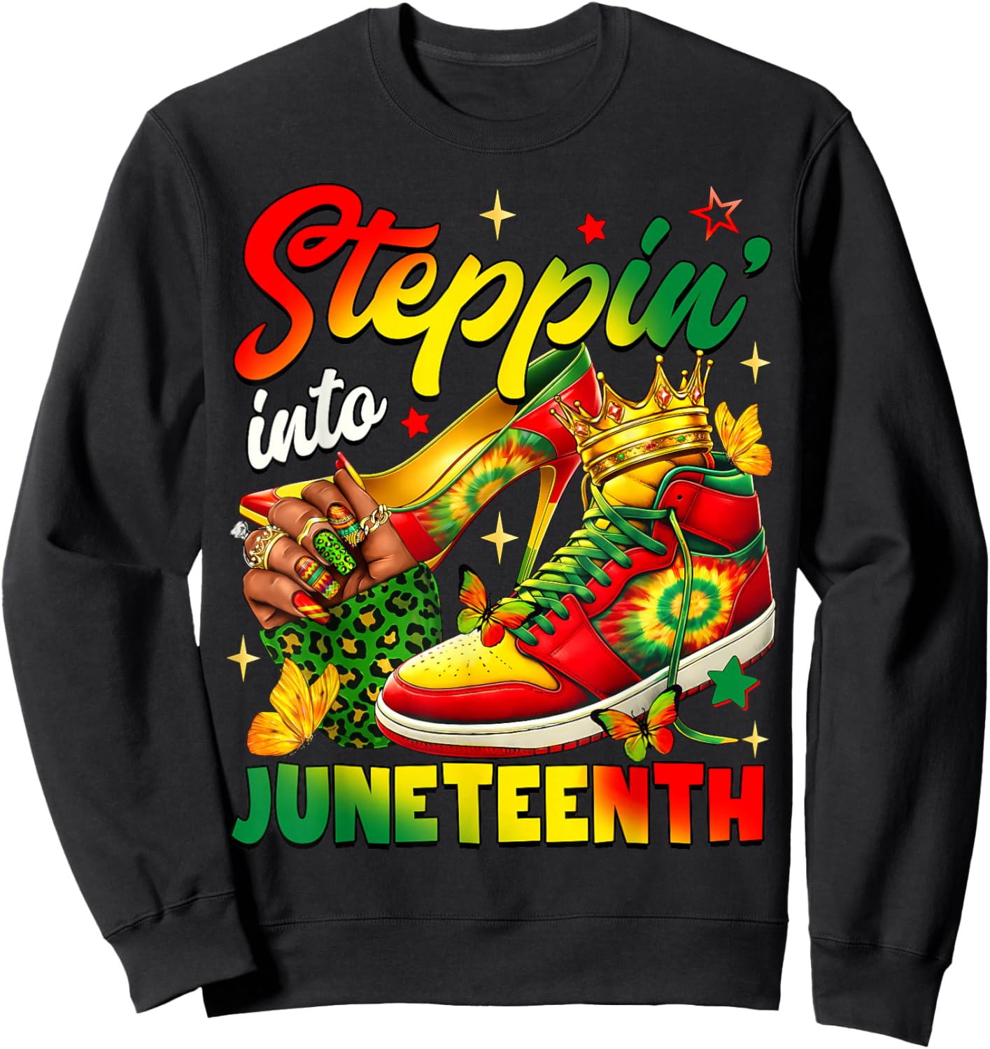 Steppin Into Juneteenth African Black Sneakers Women Girls Sweatshirt - Sweatshirt | Black