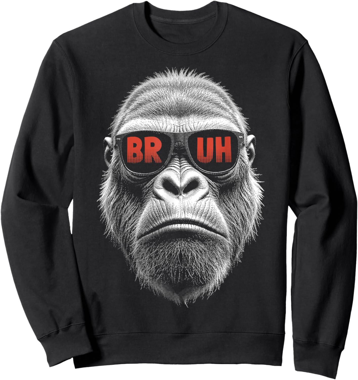 Bruh Gorilla Funny Big Ape Face Primate Bro Monkey Sweatshirt - Sweatshirt | Black