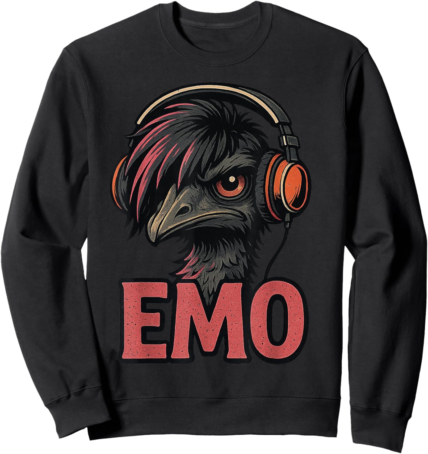 Emo Emu Vibes Alternative Bird with Headphones Retro Design Sweatshirt - Sweatshirt | Black