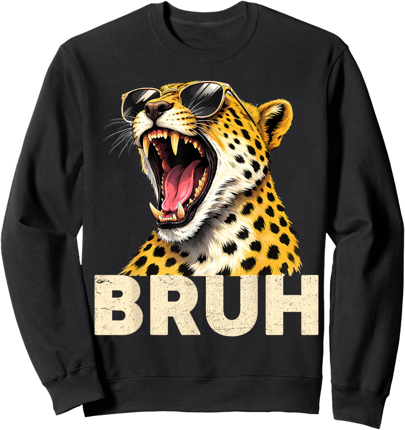 Bruh Cheetah Sunglasses Wild Animal Print Meme Men Boys Kids Sweatshirt - Sweatshirt | Black