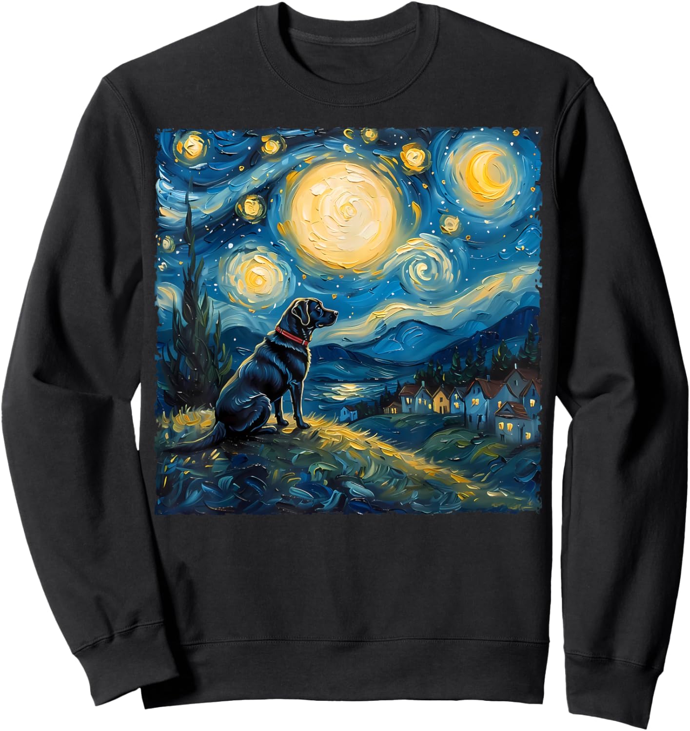 Labrador Retriever Dog Lovers Starry Night Van Gogh Style Sweatshirt - Sweatshirt | Black